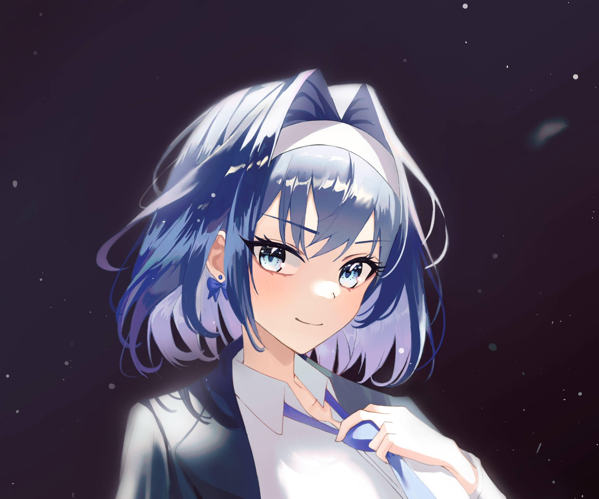 anime girl, blue hair, cat ears, Full HD Desktop Wallpaper