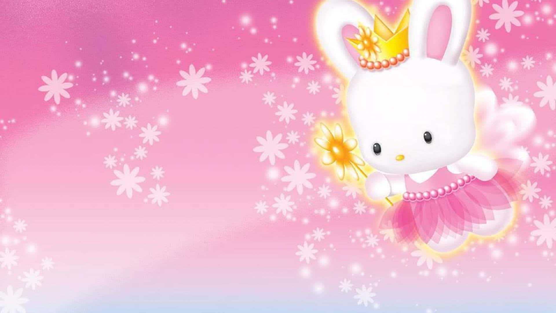 girly laptop, white bunny fairy, pink dress, Full HD Desktop Wallpaper