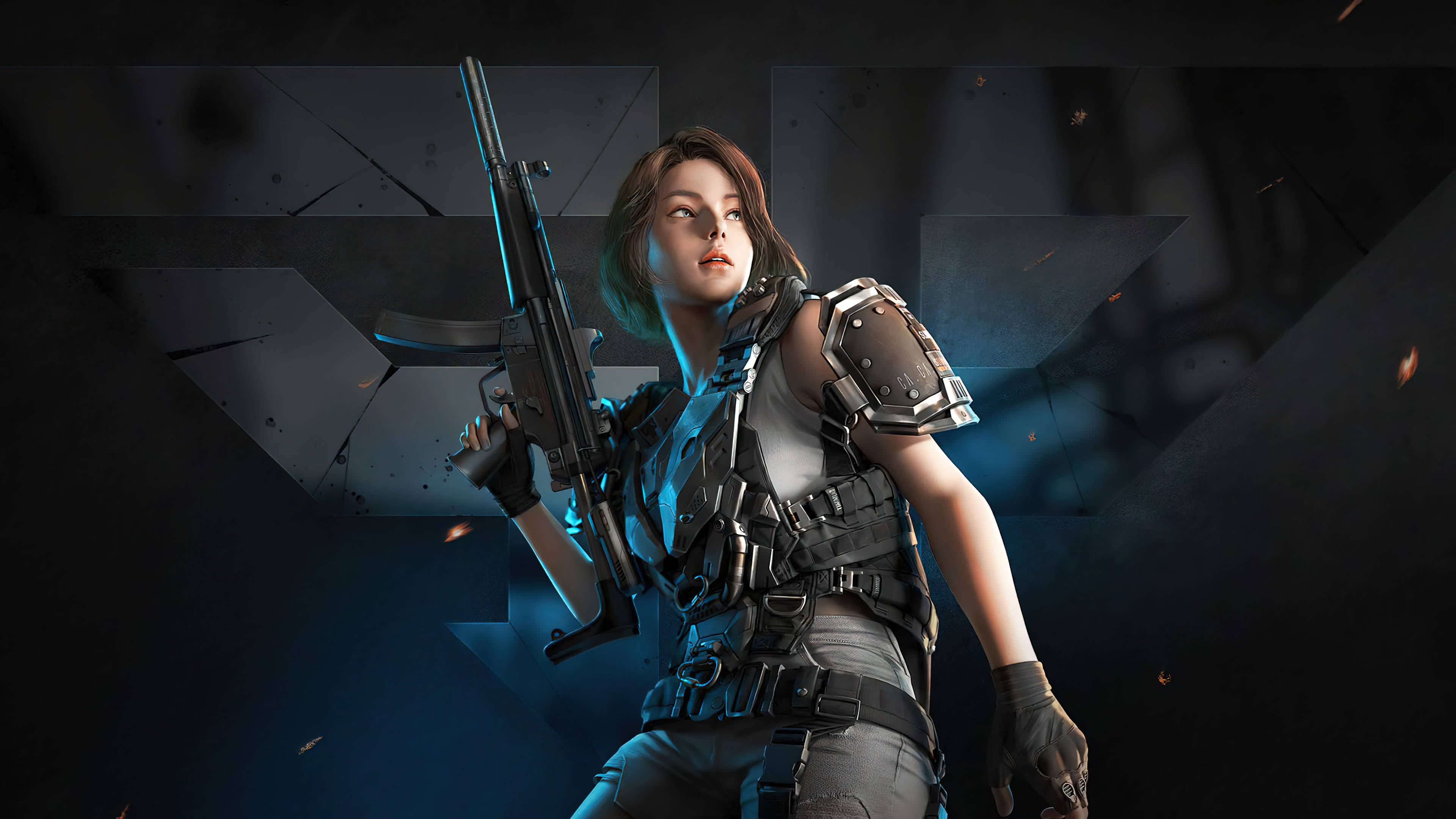 Cool Girl Soldier, tactical gear, rifle, 4K Desktop Wallpaper