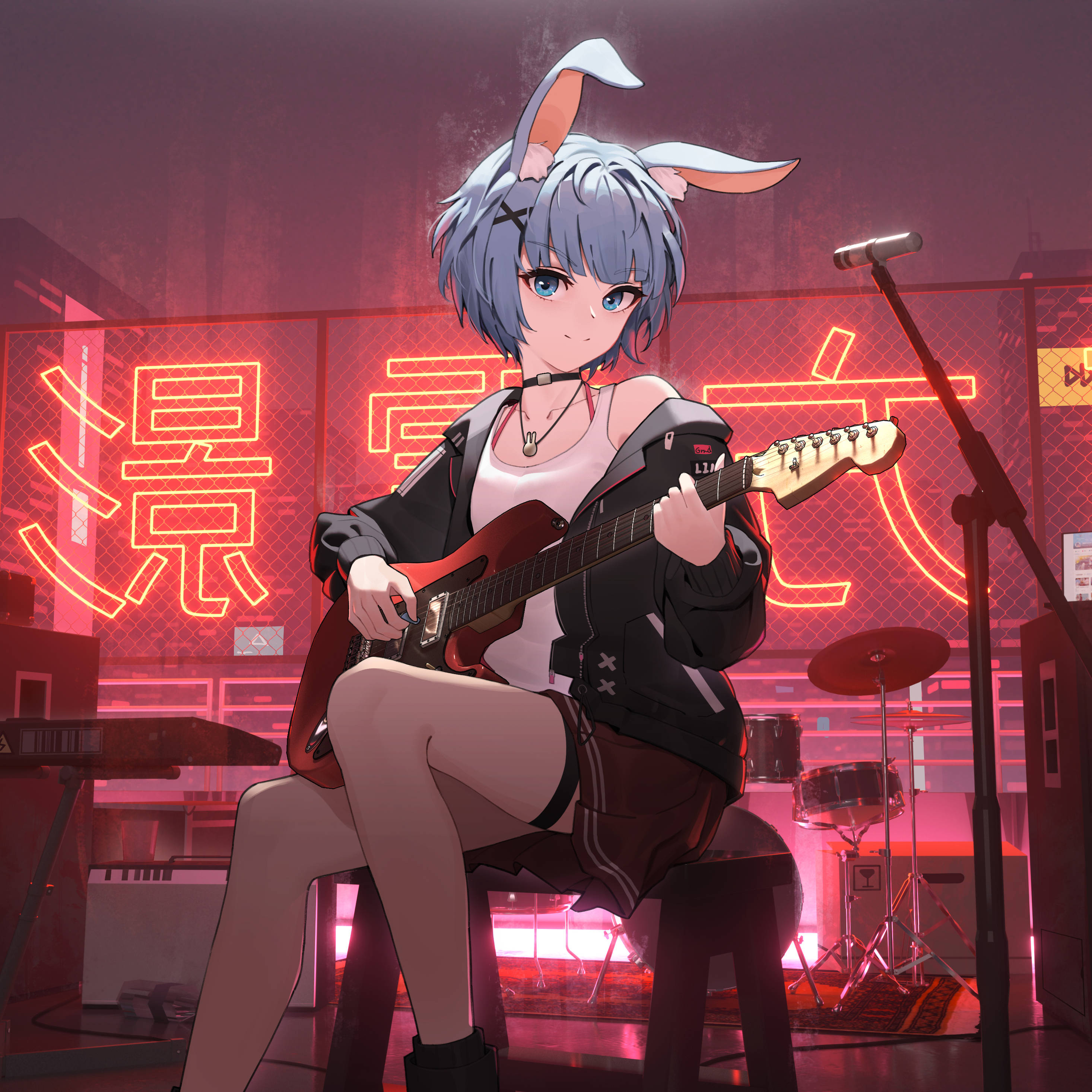 anime iPad bunny girl, blue-haired, bunny ears, 2K Desktop Wallpaper