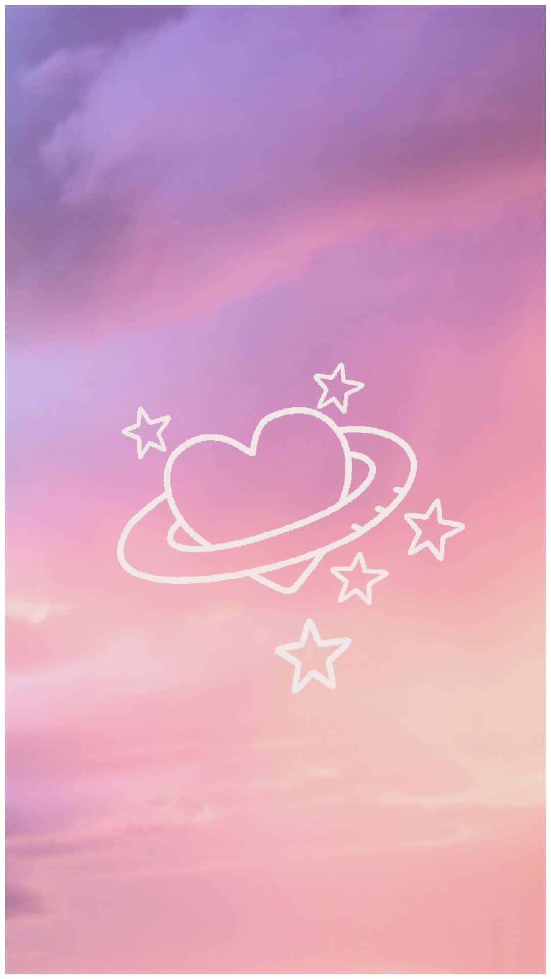 white outlined heart planet, rings, stars, Full HD Phone Wallpaper