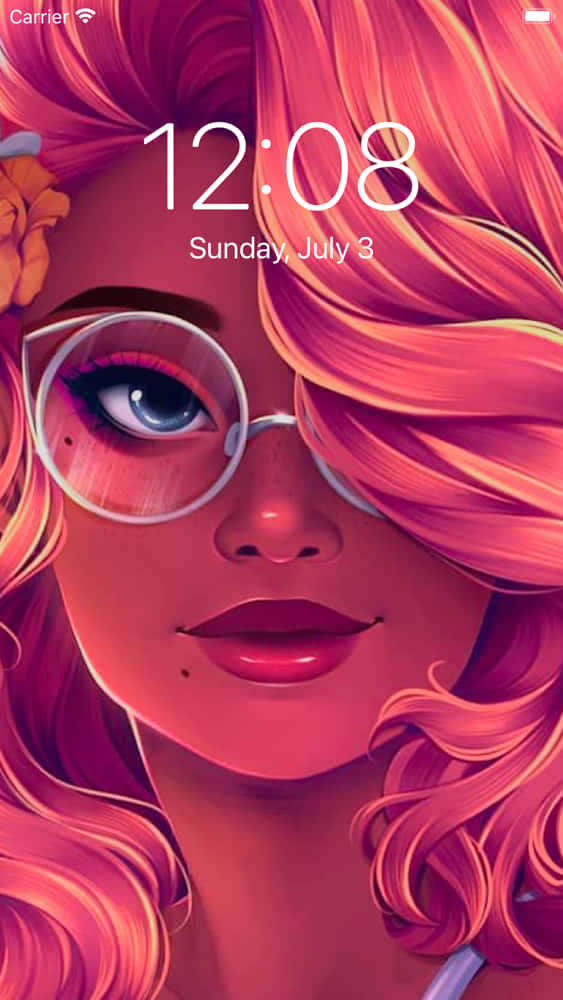 iPhone, fiery pink hair, round glasses, SD Phone Wallpaper