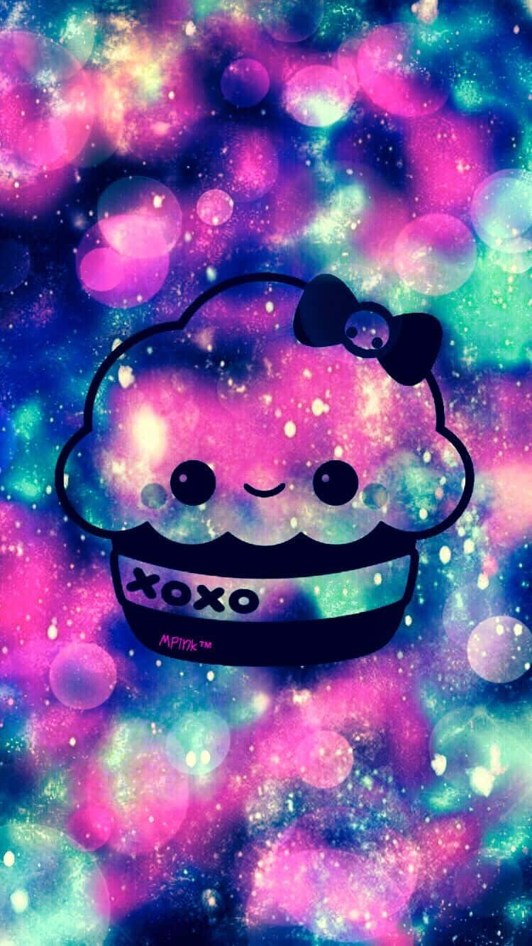 cupcake, pink and blue background, black bow, HD Phone Wallpaper