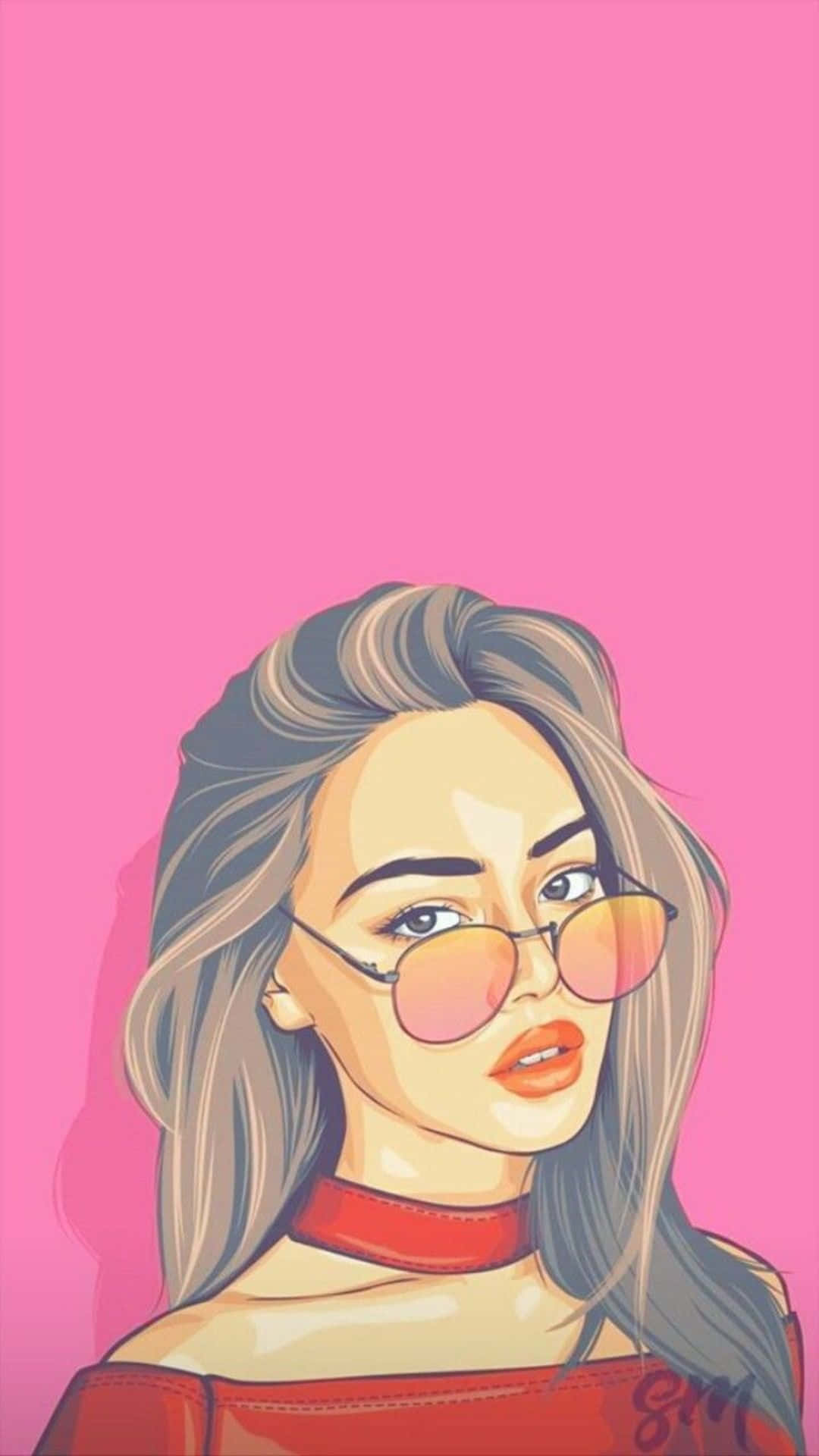 blonde hair, pink sunglasses, solid pink background, Full HD Phone Wallpaper