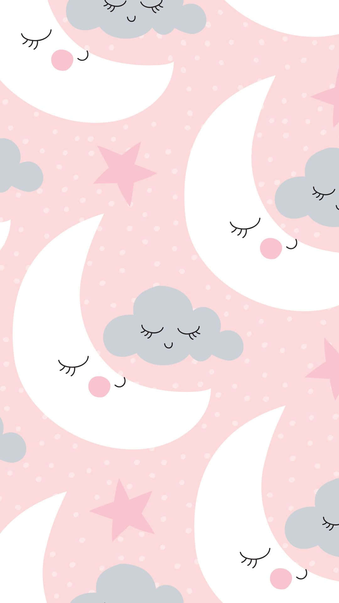 cute moon and stars pattern, blush cheeks, pink stars, Full HD Phone Wallpaper