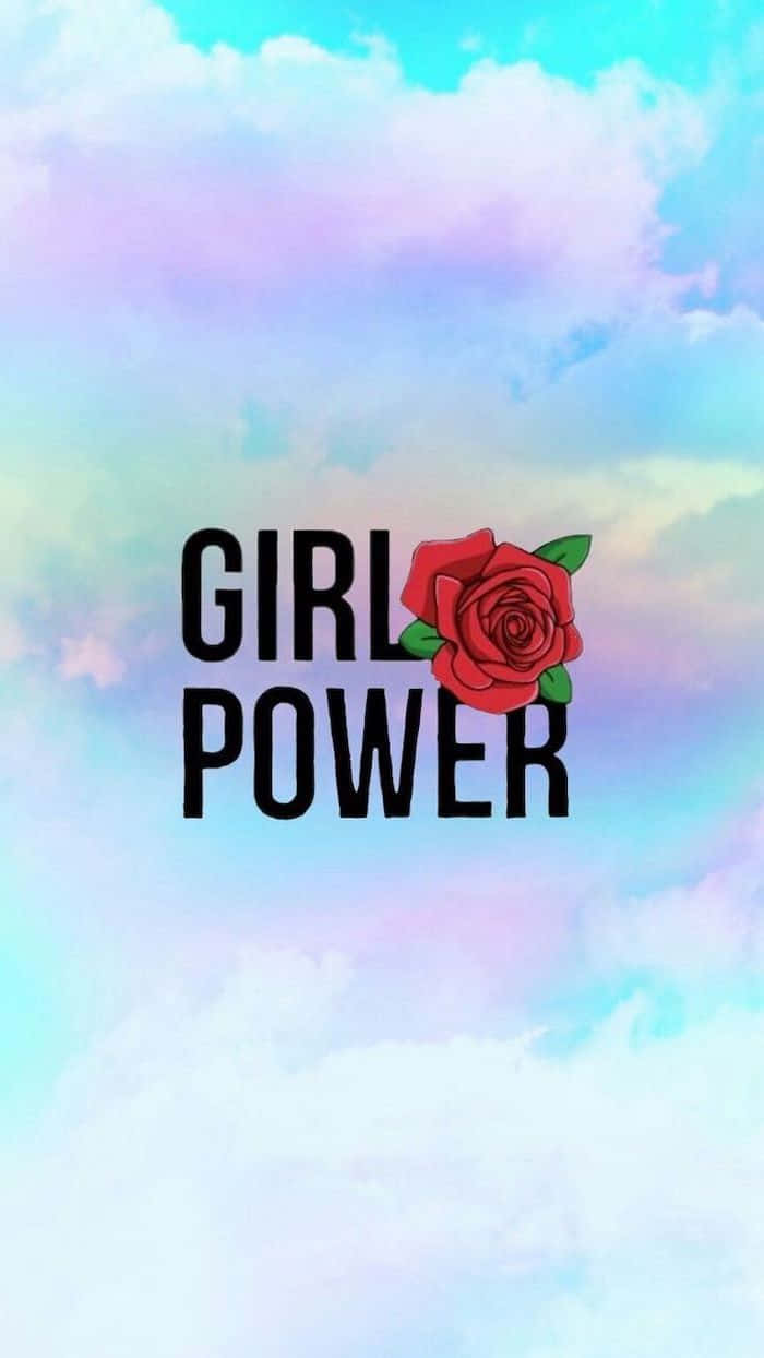 GIRL POWER, red rose graphic, pastel sky, SD Phone Wallpaper