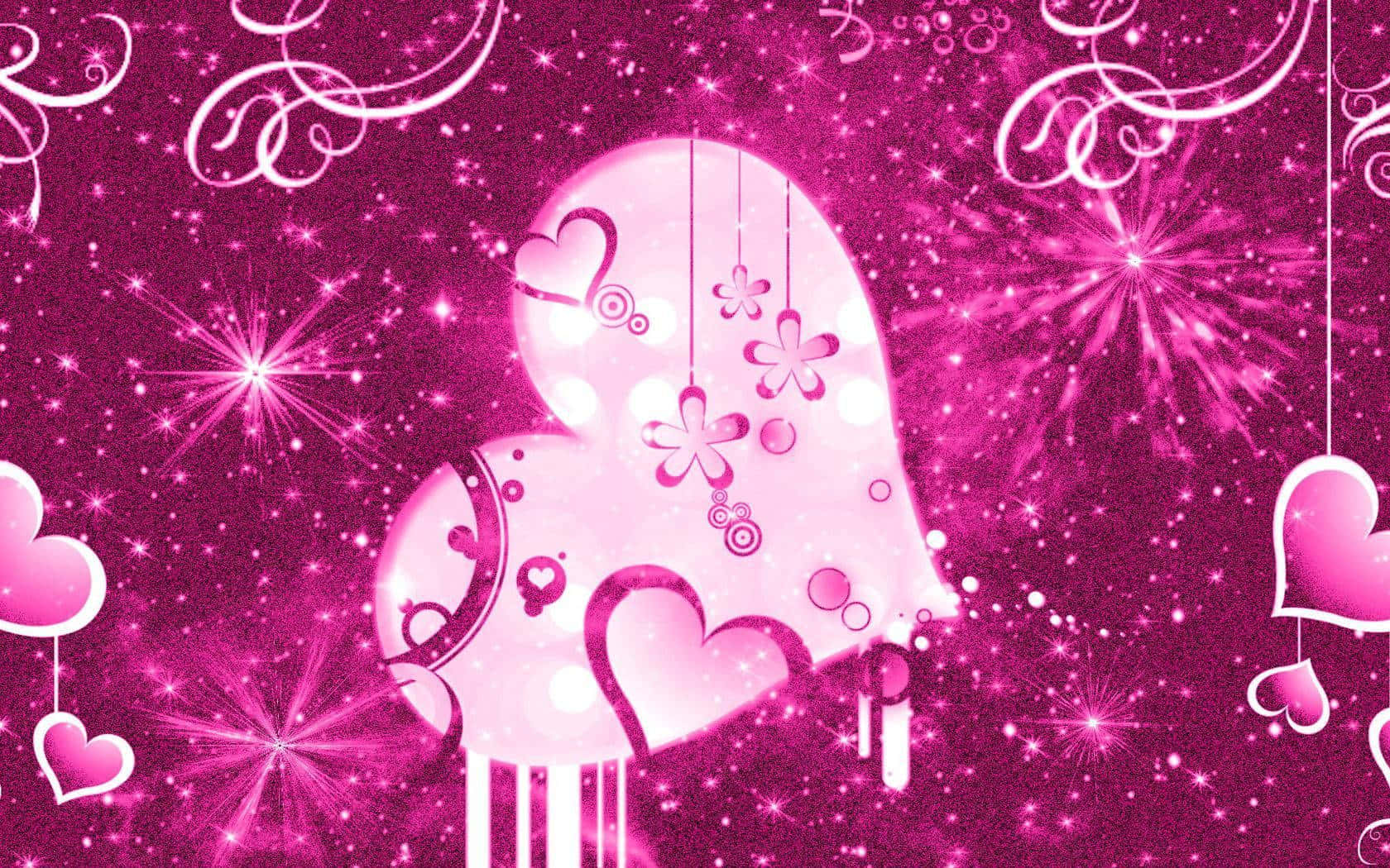 pink background, hearts, stars, HD Desktop Wallpaper