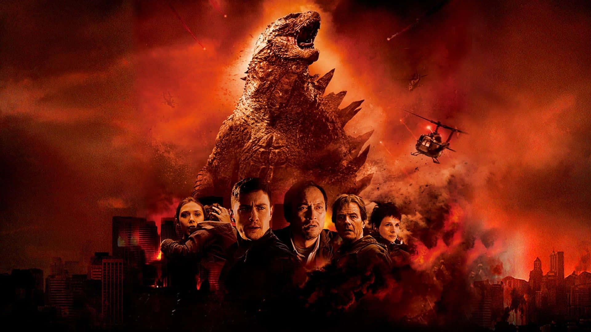 Cool Godzilla, Godzilla, burning city, Full HD Desktop Wallpaper