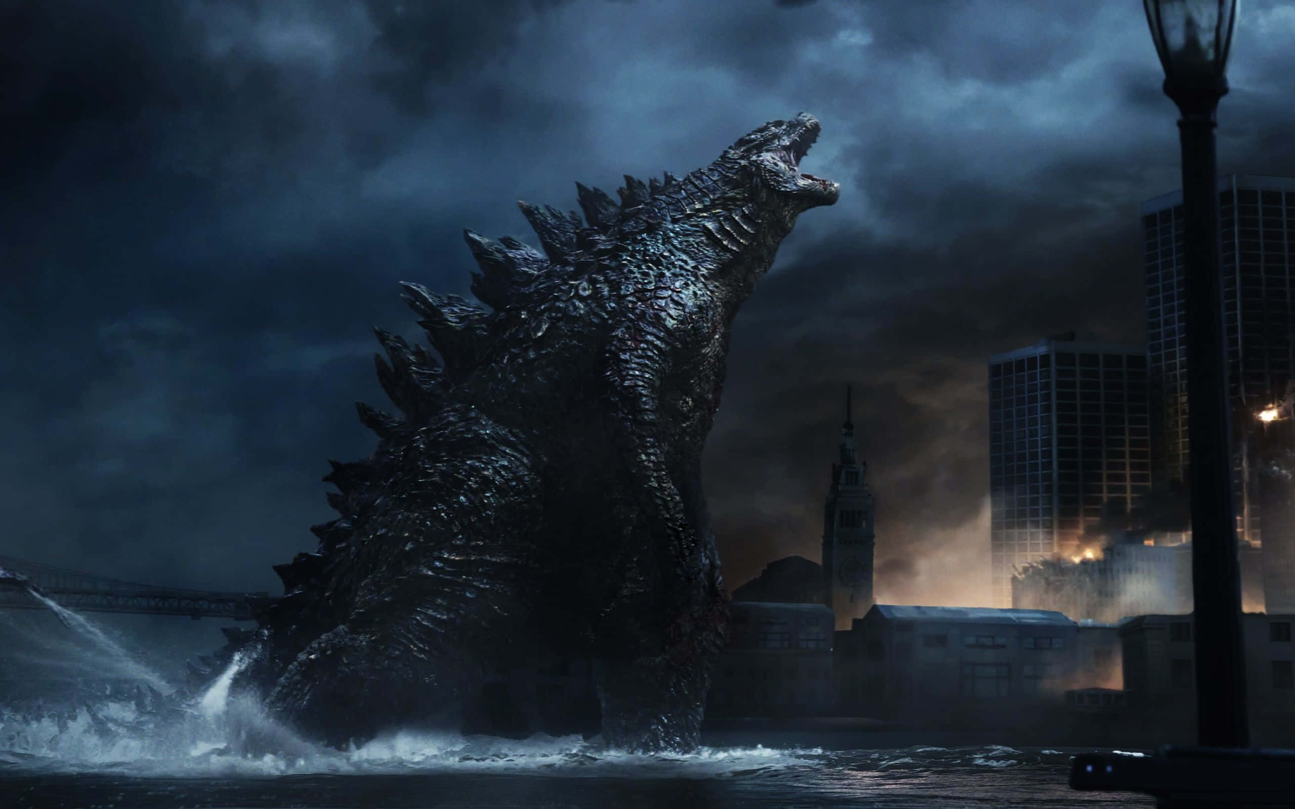 Godzilla, Ocean, stormy waters, 2K Desktop Wallpaper