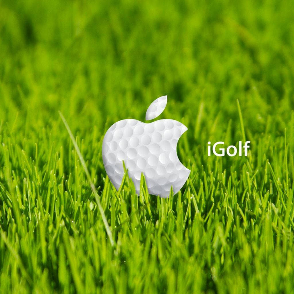 apple logo, white golf ball, vibrant green grass, SD Desktop Wallpaper