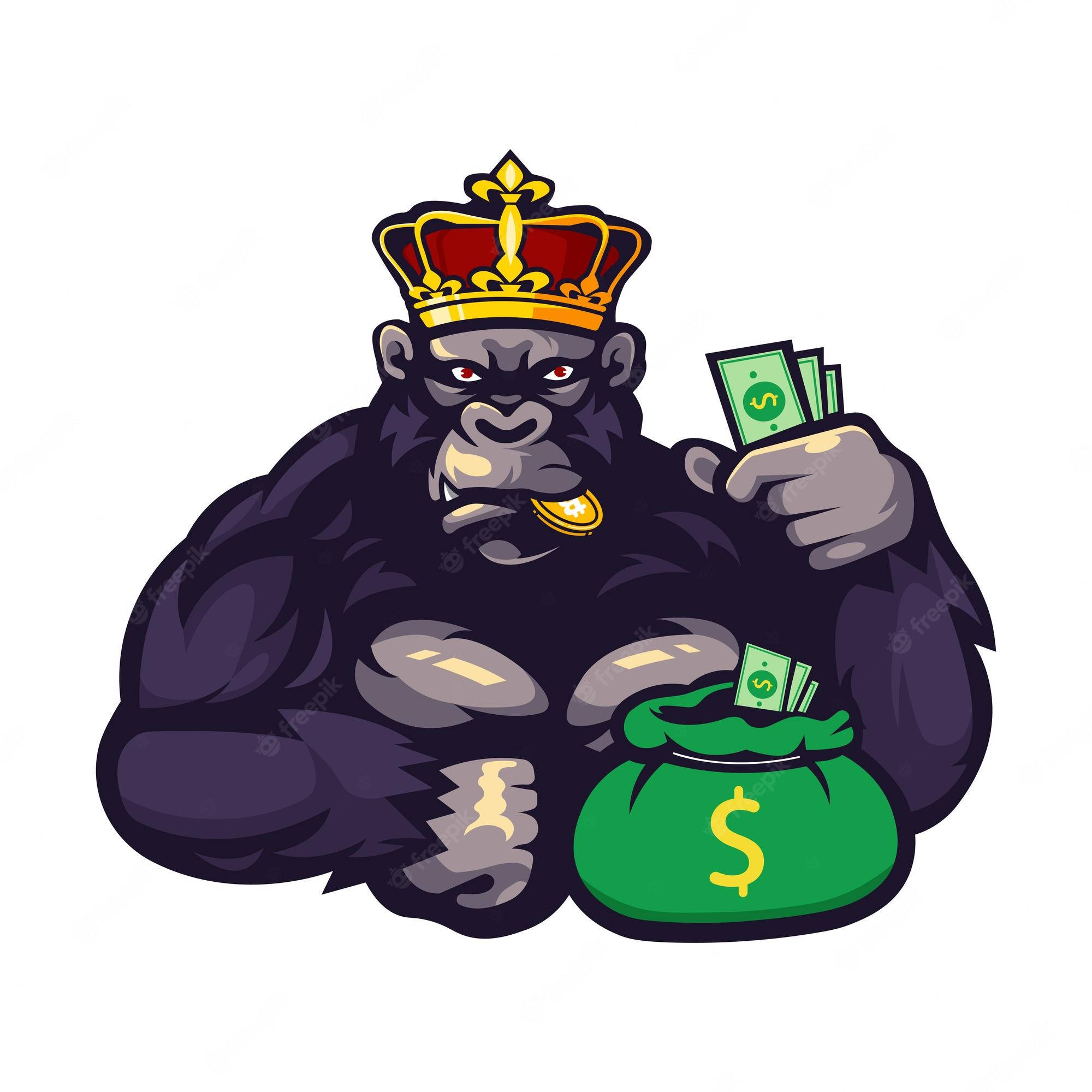 Cool Gorilla, red and gold crown, green money bag, Full HD Desktop Wallpaper