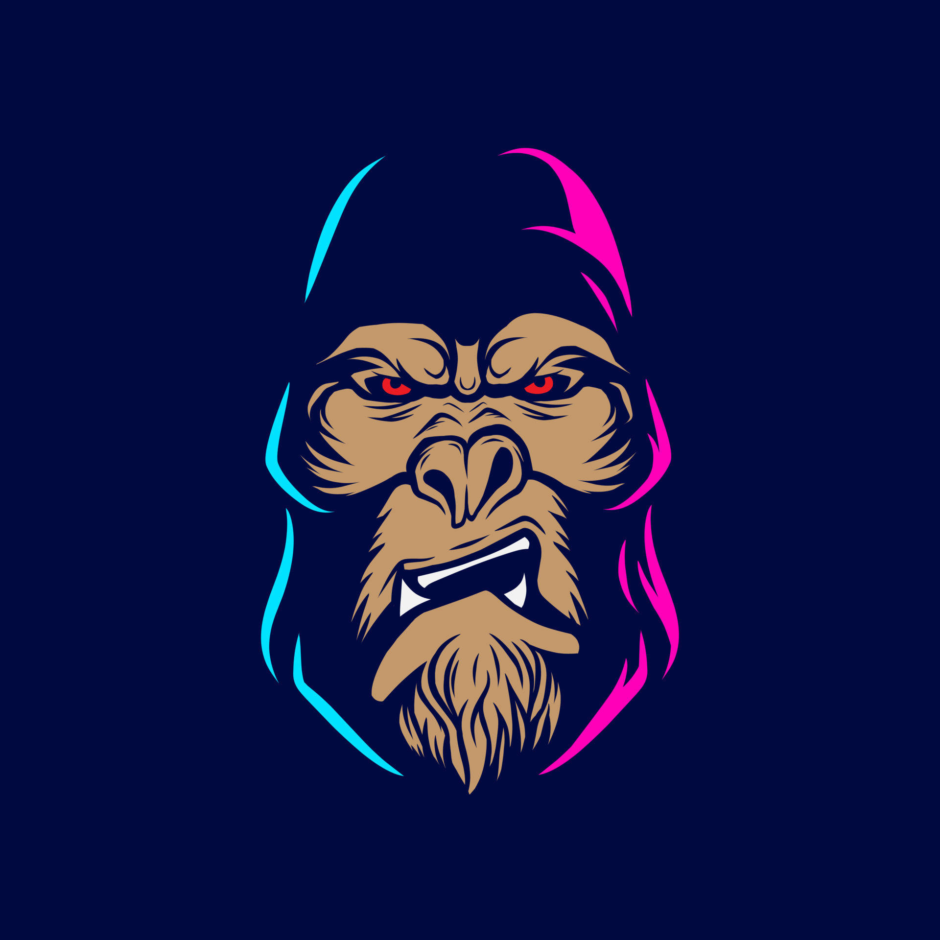 Cool Gorilla, glowing red eyes, neon blue pink outlines, Full HD Desktop Wallpaper