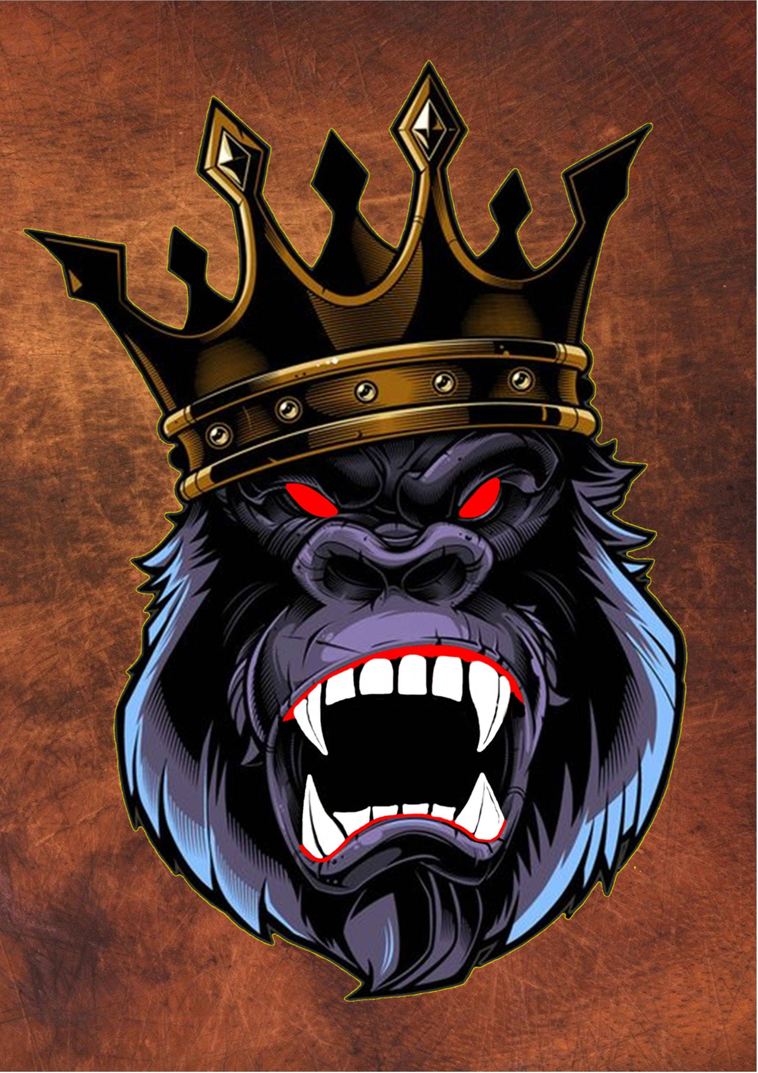 Cool Gorilla, glowing red eyes, sharp teeth, 2K Phone Wallpaper