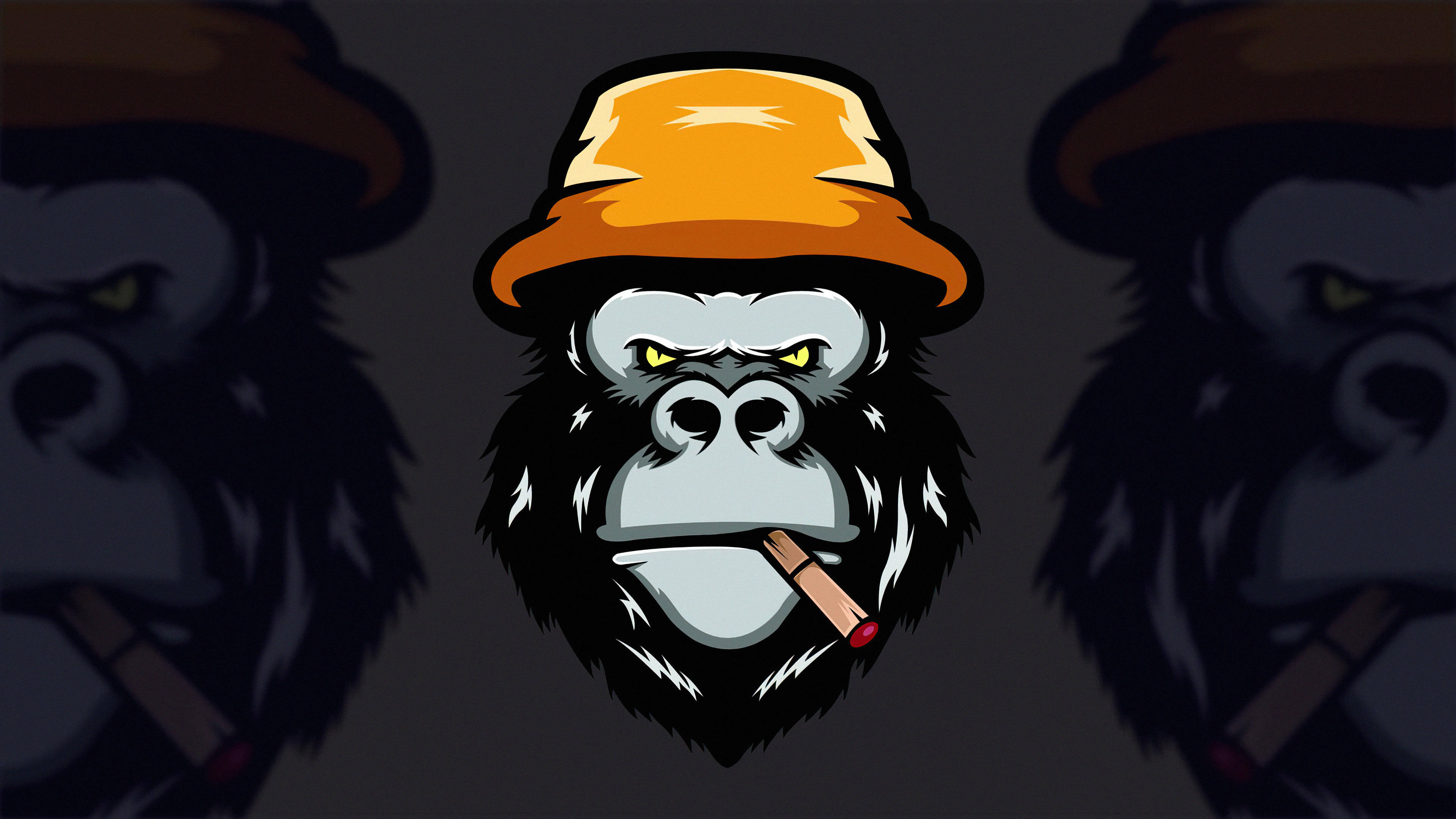 cool gorilla, yellow hat, cigar, 4K Desktop Wallpaper