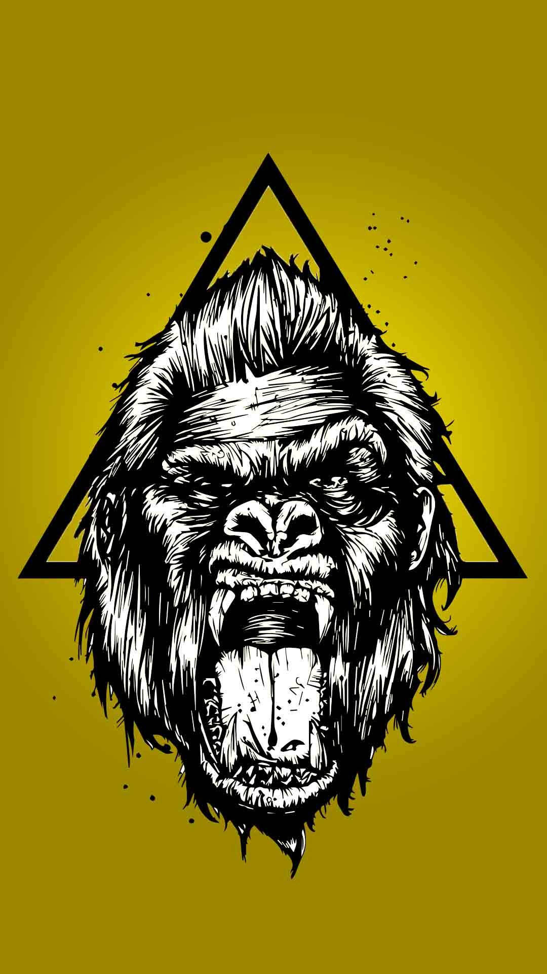 Cool Gorilla, black and white, illustrated gorilla head, Full HD Phone Wallpaper