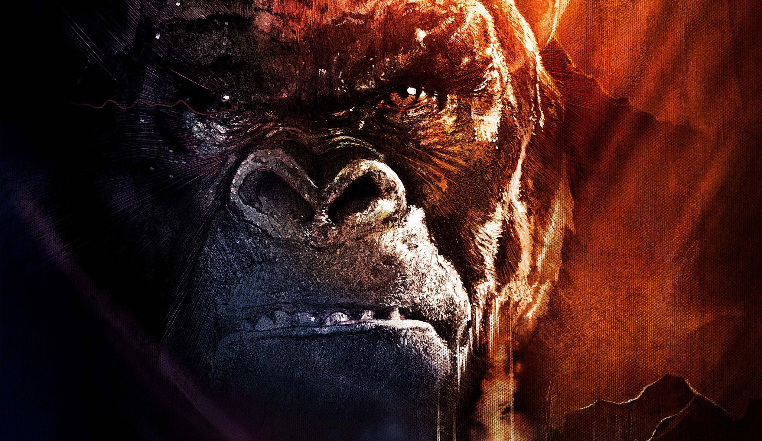 Cool Gorilla, aquarium, fiery orange light, Full HD Desktop Wallpaper