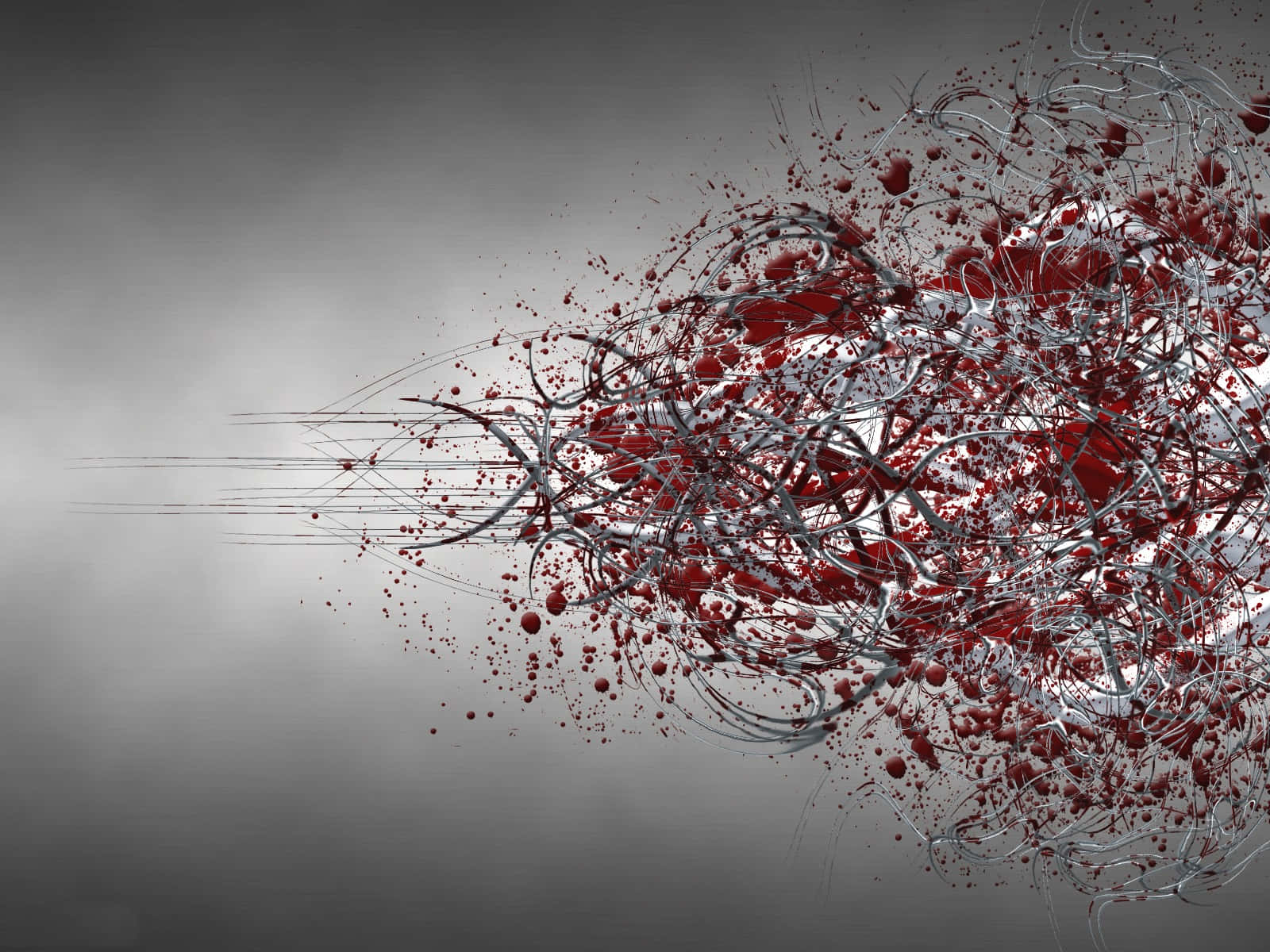 Cool Gray, red splatters, silver filaments, HD Desktop Wallpaper