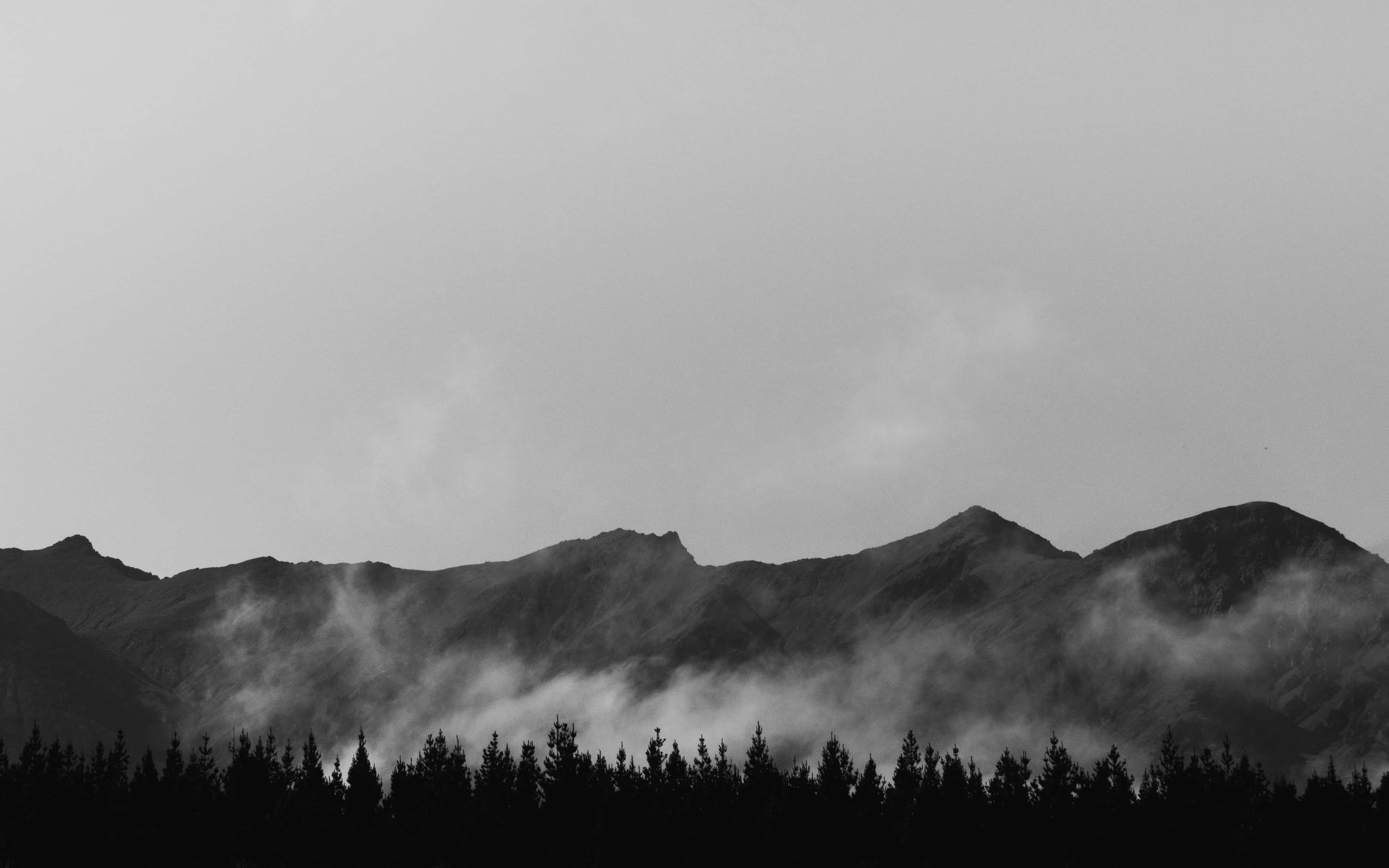 cool grey, monochrome mountain range, mist, 2K Desktop Wallpaper