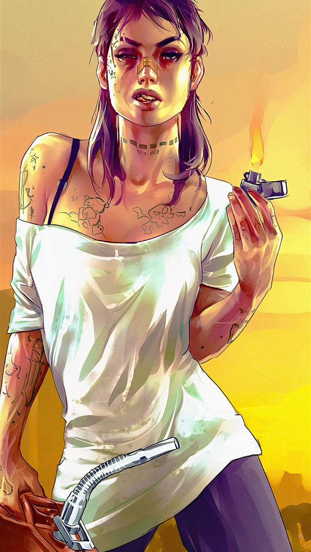 GTA 5, tattooed woman, purple hair, SD Phone Wallpaper