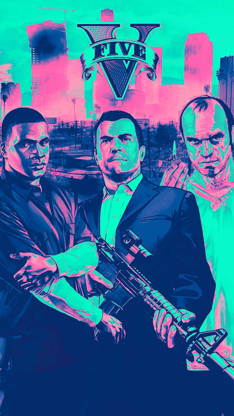 GTA V, neon-pink, teal, HD Phone Wallpaper