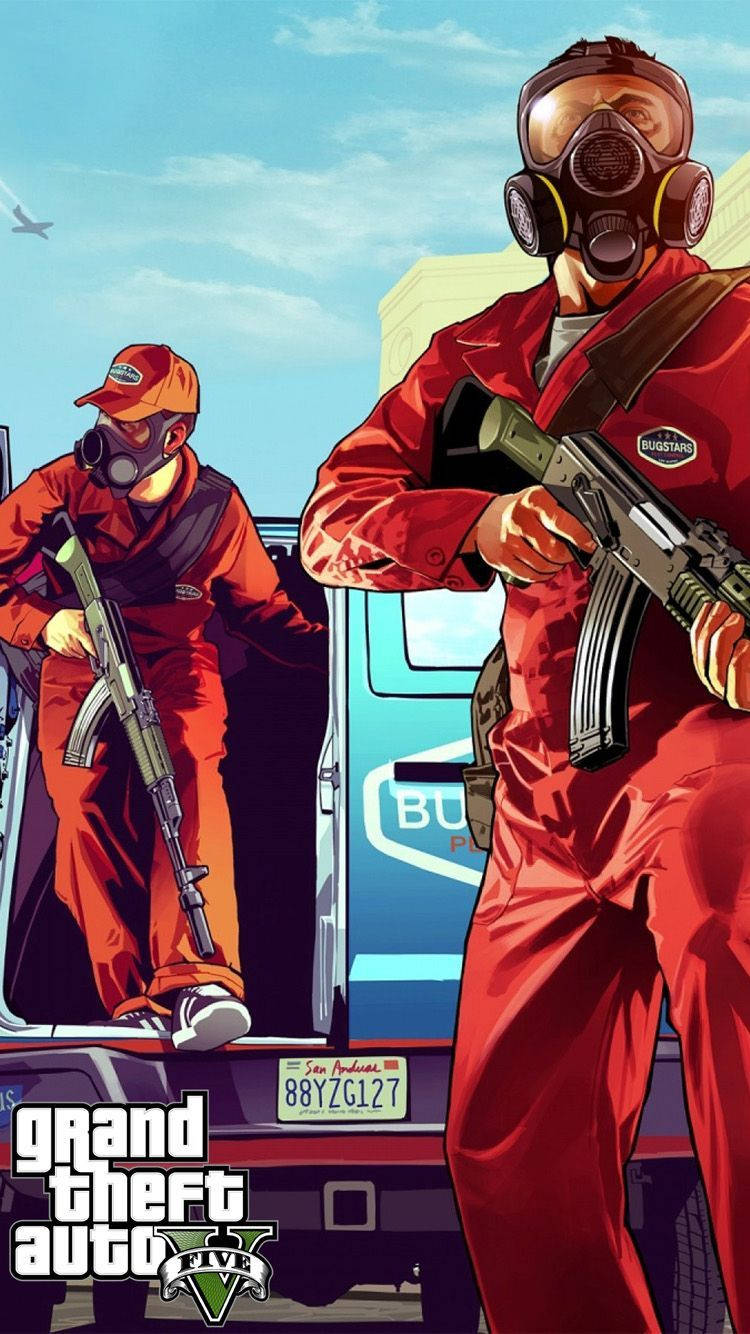 GTA V, red jumpsuits, blue truck, HD Phone Wallpaper