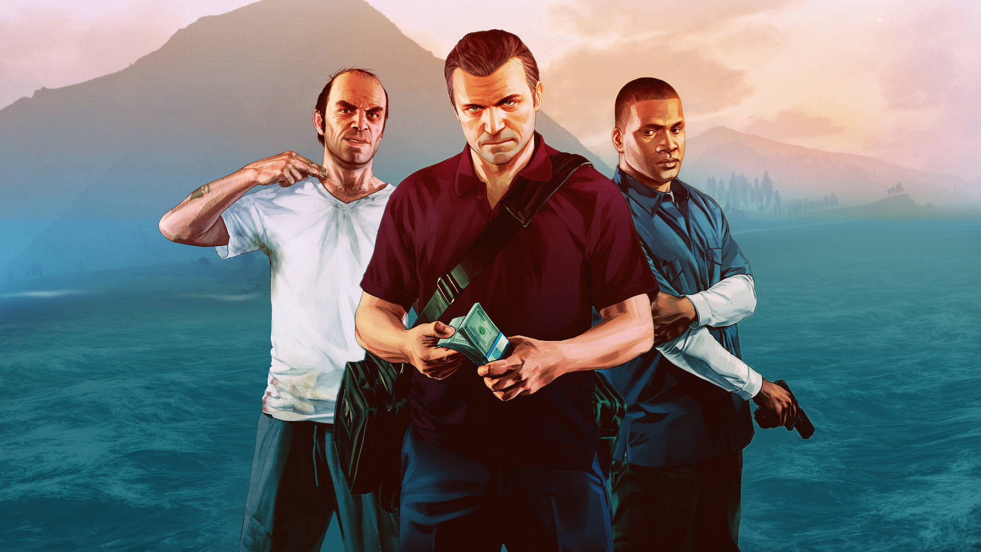 GTA 5, sunset, ocean, Full HD Desktop Wallpaper