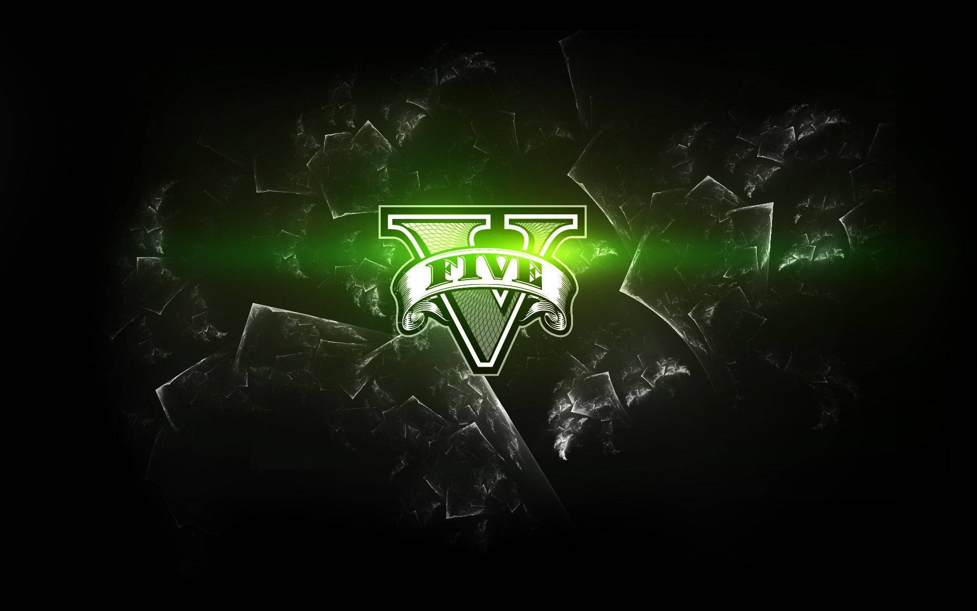 GTA V, glowing green, shattered glass fragments, Full HD Desktop Wallpaper