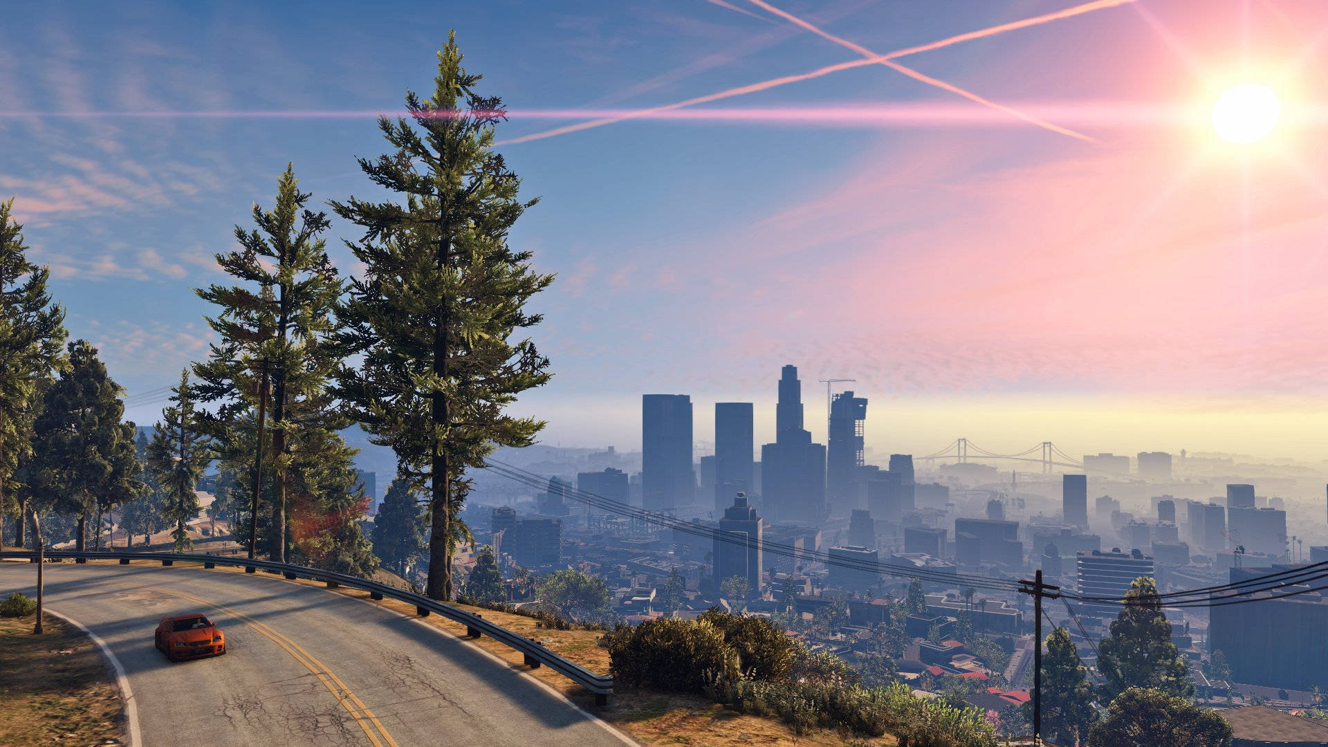 Cool GTA, red car, winding road, Full HD Desktop Wallpaper