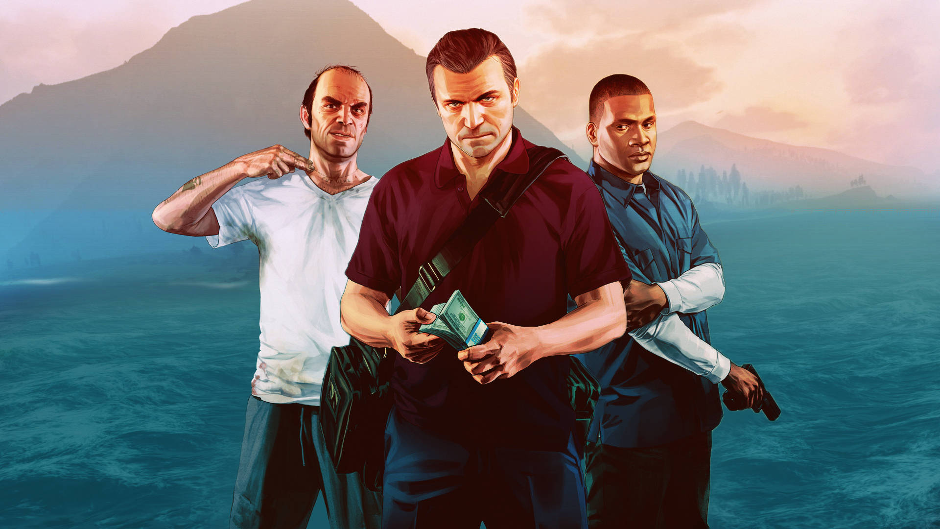 GTA Three, characters, water, Full HD Desktop Wallpaper