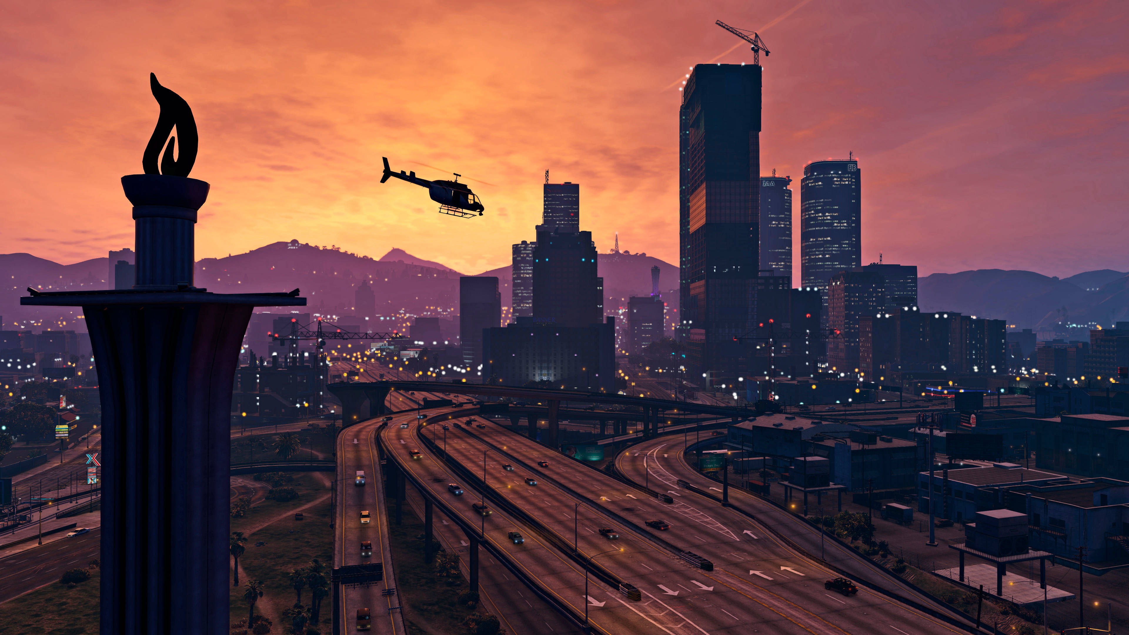 GTA, traffic interchange, helicopter, 4K Desktop Wallpaper