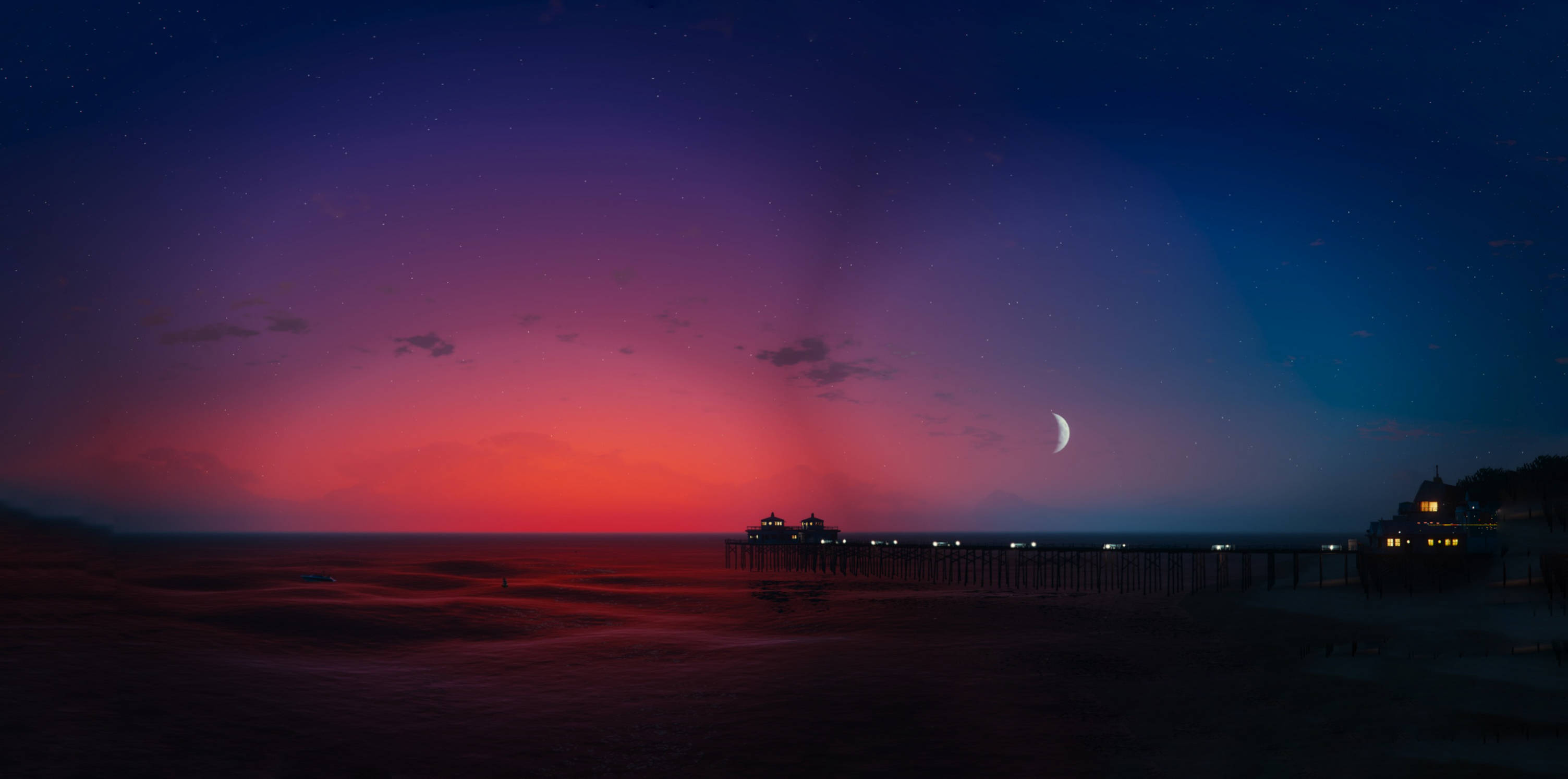Cool GTA, low tide, twilight beach scene, 2K Desktop Wallpaper