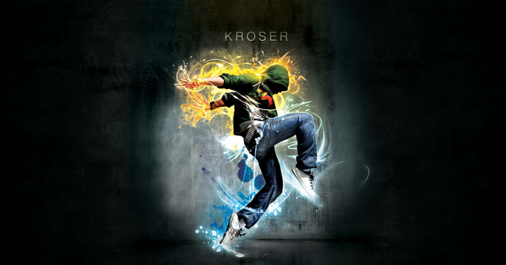 breakdancer, fiery yellow energy, icy blue splash, HD Desktop Wallpaper