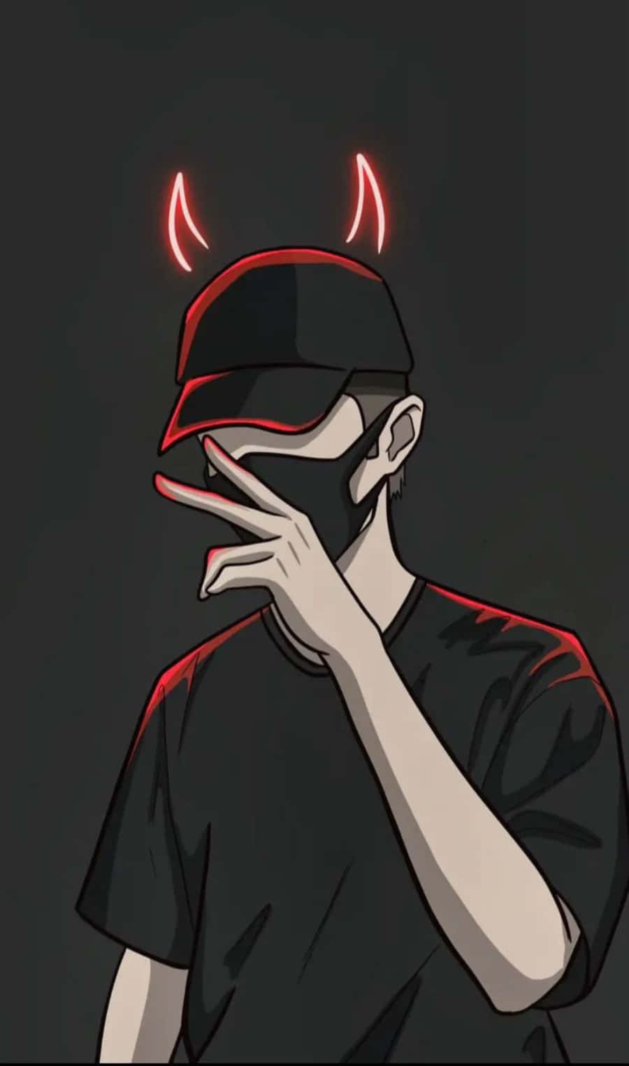 Cool Guy, neon red horns, black mask, HD Phone Wallpaper
