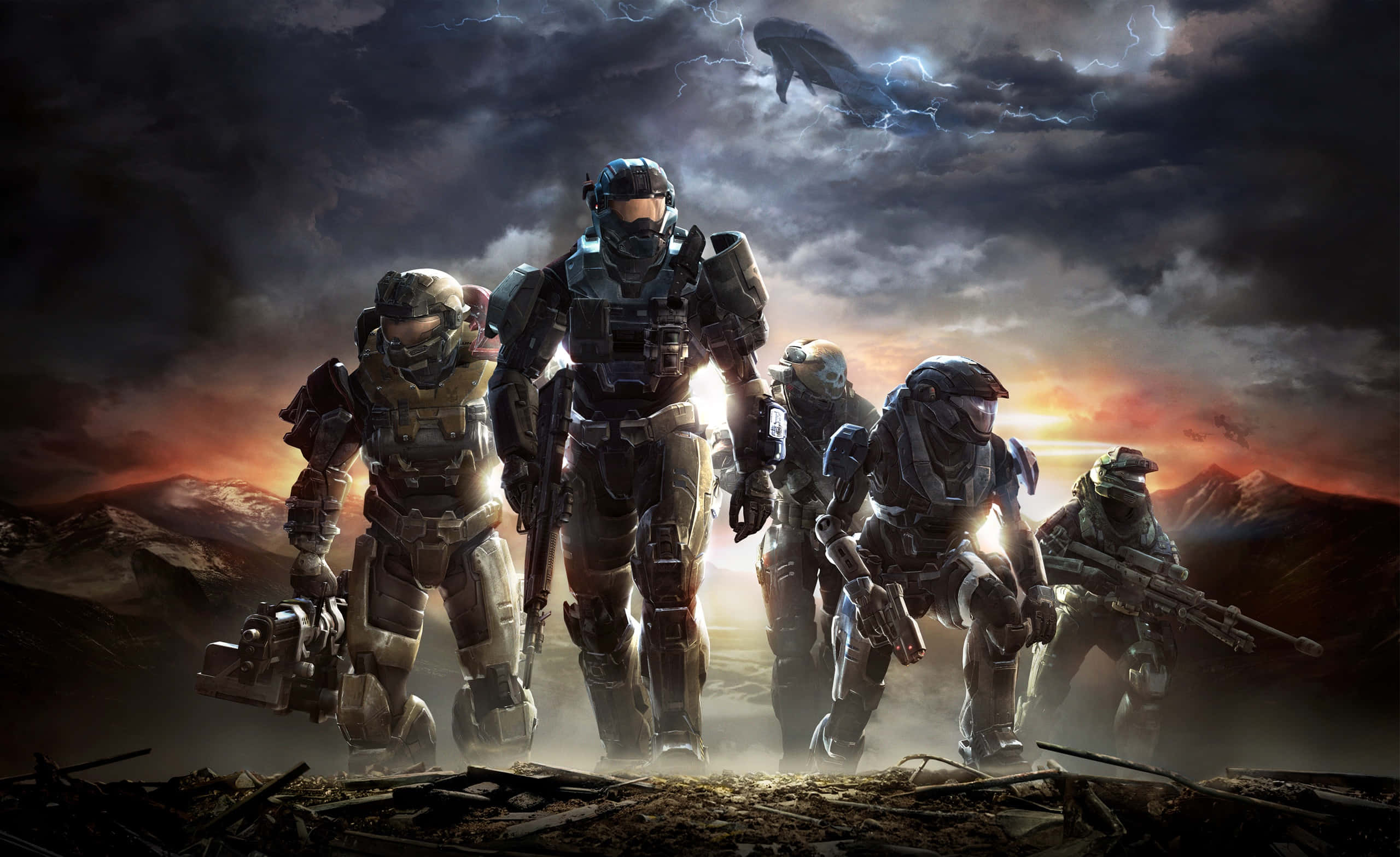 Cool Halo, armored soldiers, mountainous landscape, 2K Desktop Wallpaper