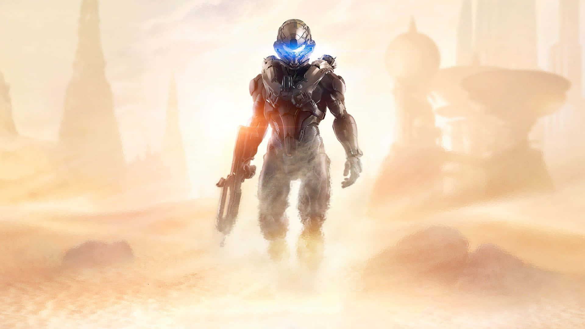 Cool Halo, futuristic soldier, glowing blue helmet, Full HD Desktop Wallpaper