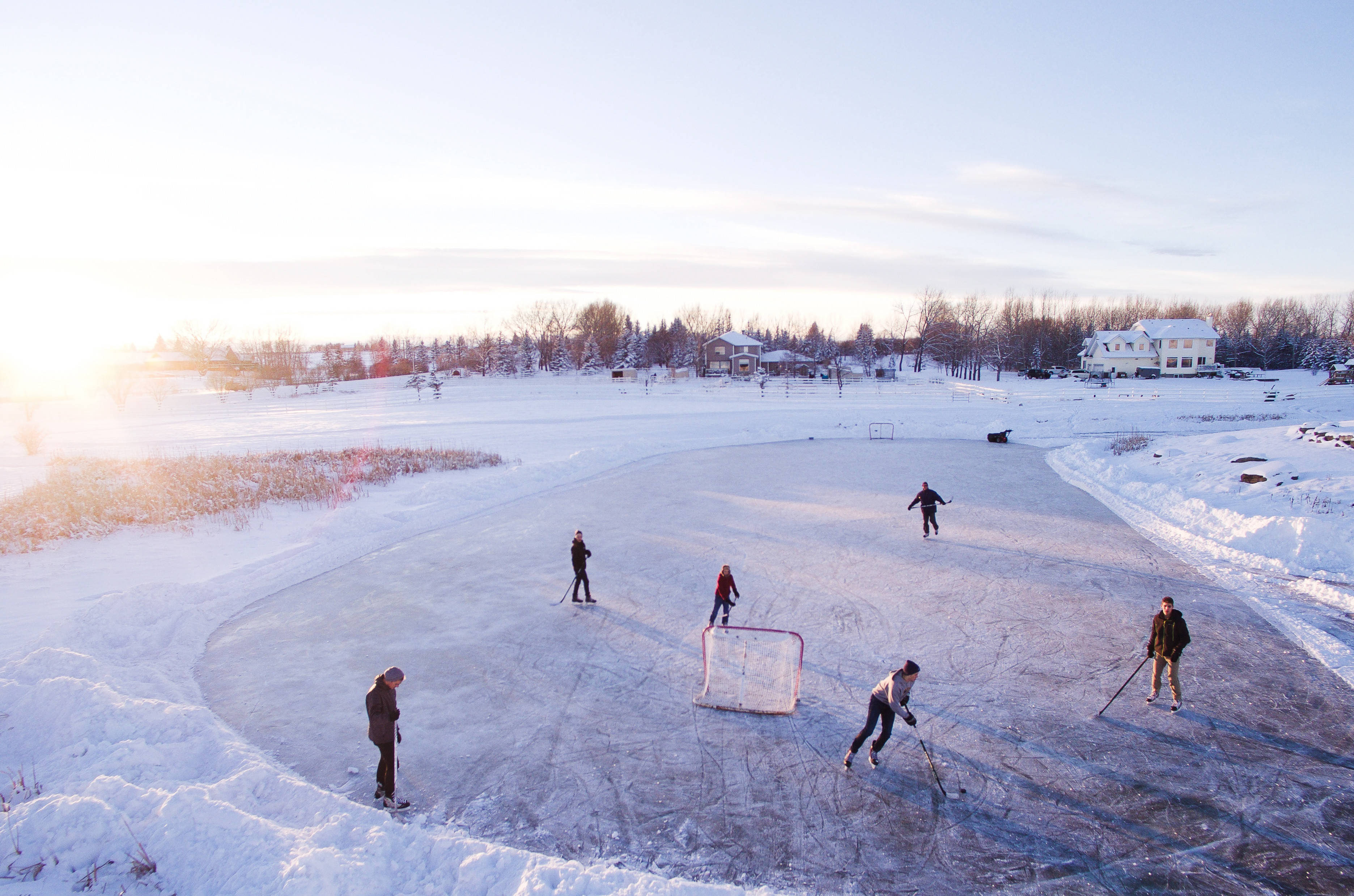 Cool Hockey, frozen pond, sunset, 2K Desktop Wallpaper