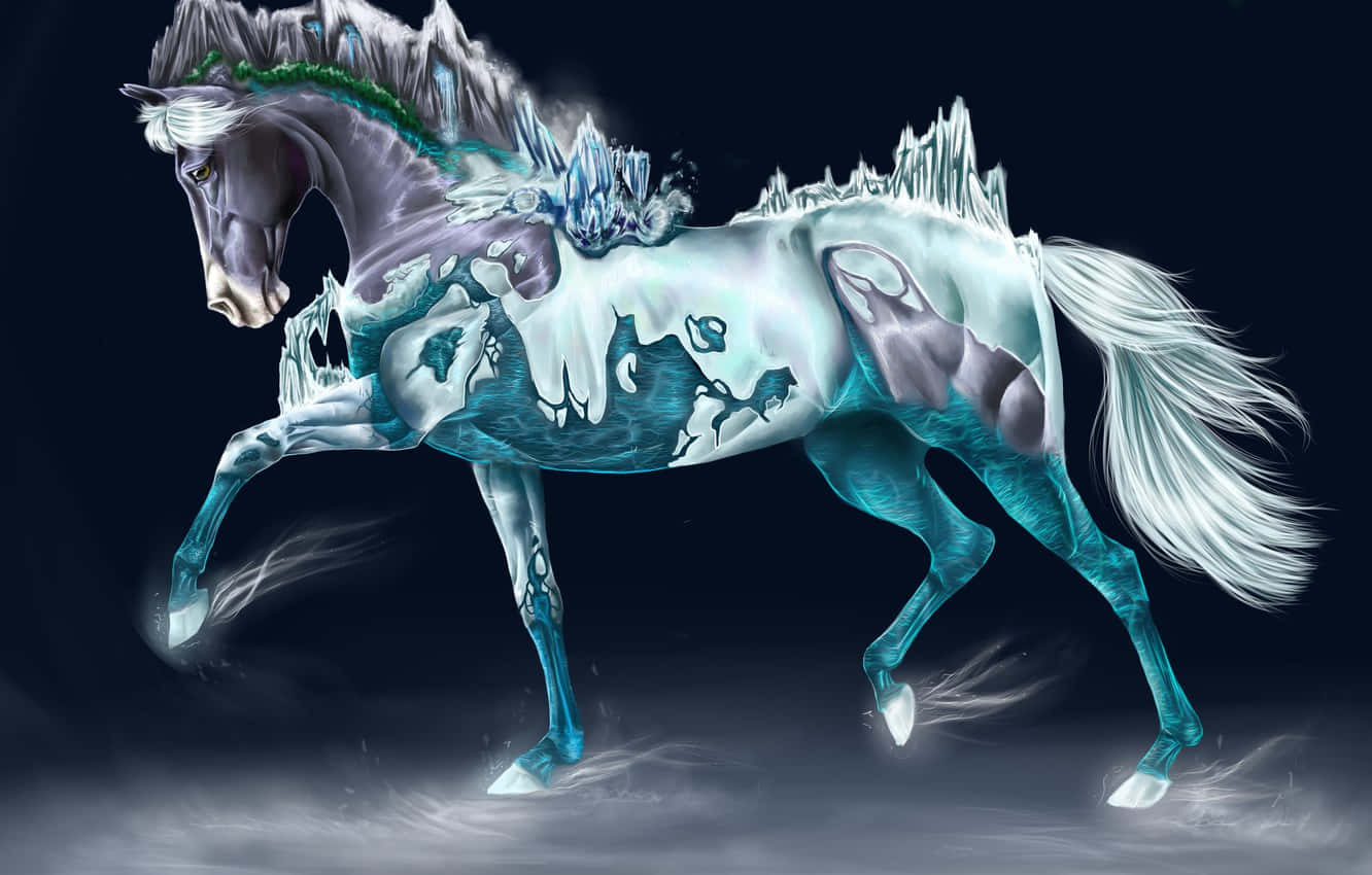 cool horse, ice-blue horse, crystalline mane, HD Desktop Wallpaper