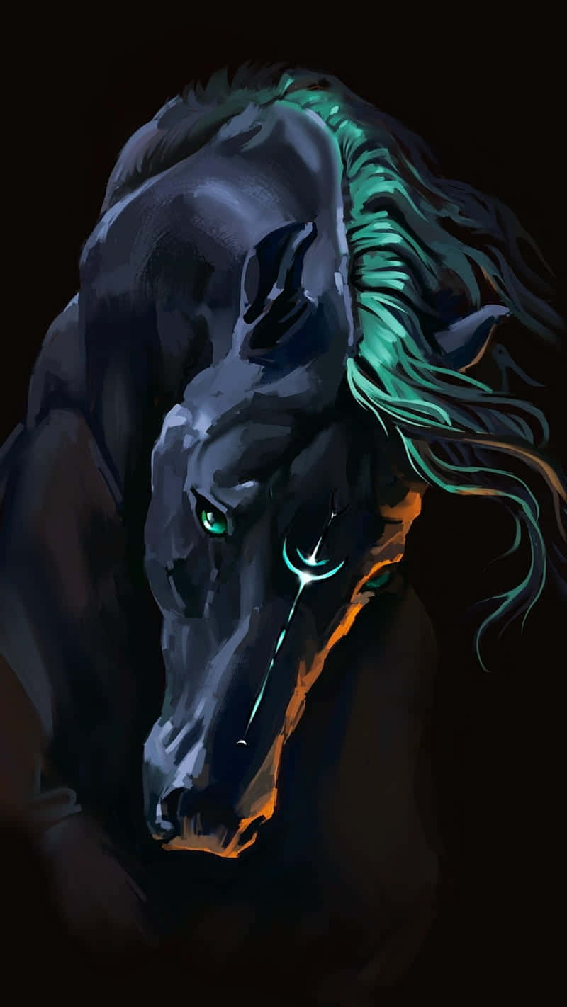 Cool Horse, black horse, glowing green eyes, HD Phone Wallpaper