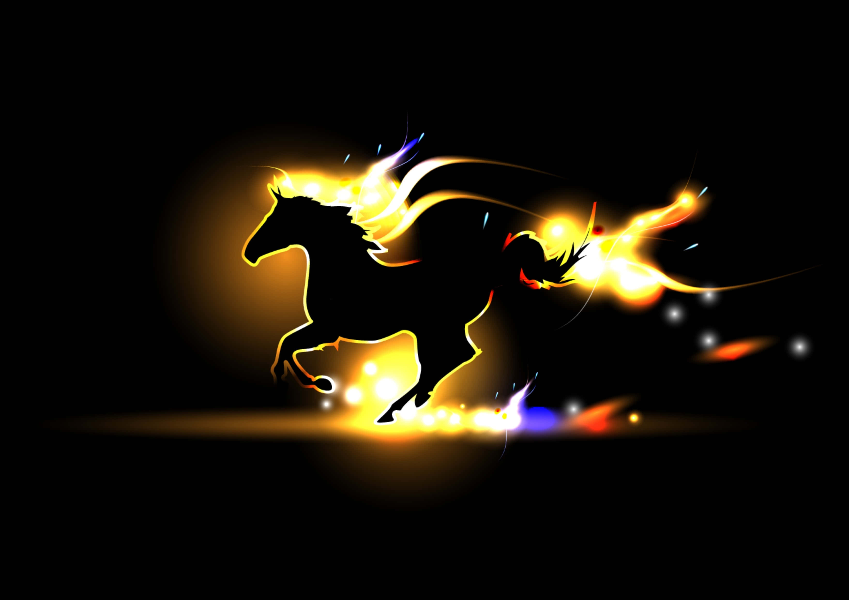 Cool Horse, fiery silhouette, galloping horse, 2K Desktop Wallpaper