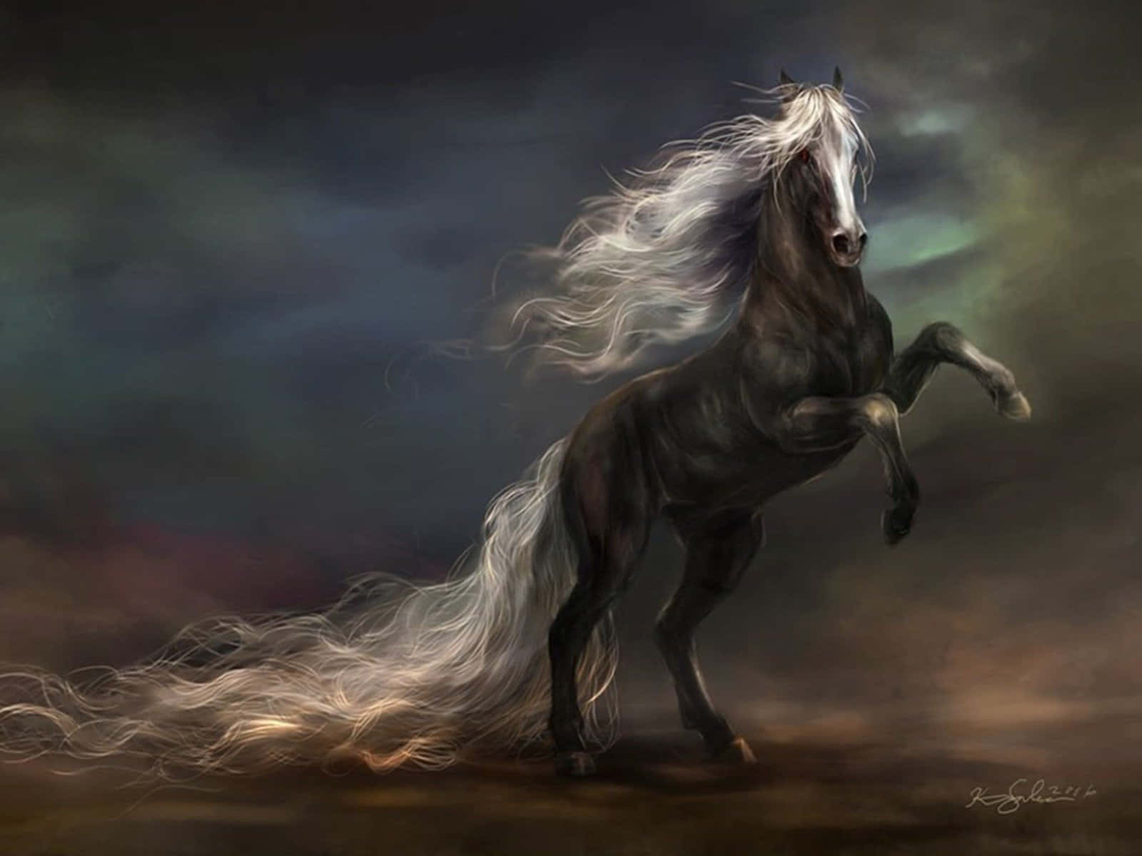 cool horse, black horse, white mane, HD Desktop Wallpaper
