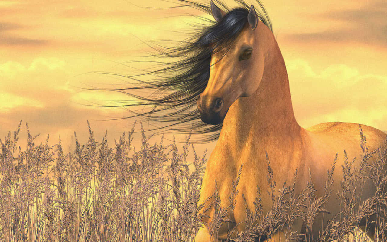 cool horse, golden horse, black mane, HD Desktop Wallpaper