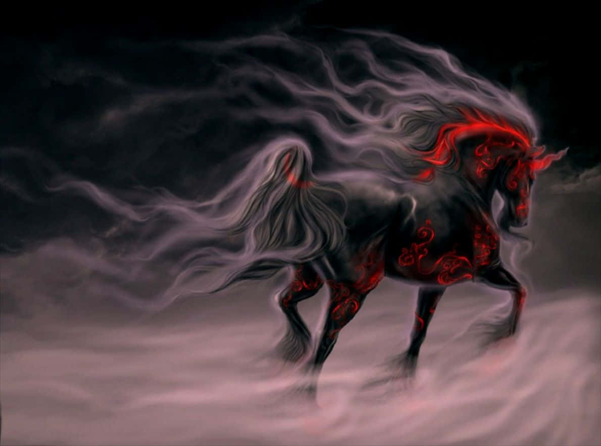 Cool Horse, black horse, glowing red patterns, SD Desktop Wallpaper