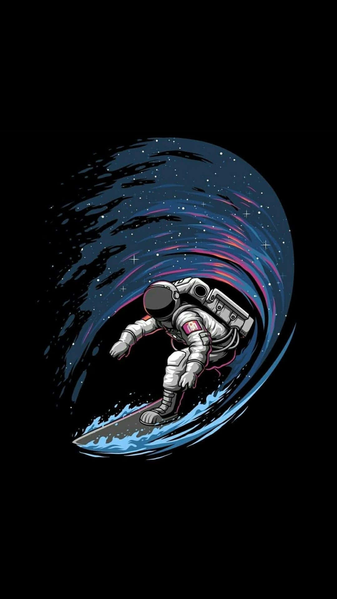 astronaut, cosmic wave, pink and blue stars, Full HD Phone Wallpaper
