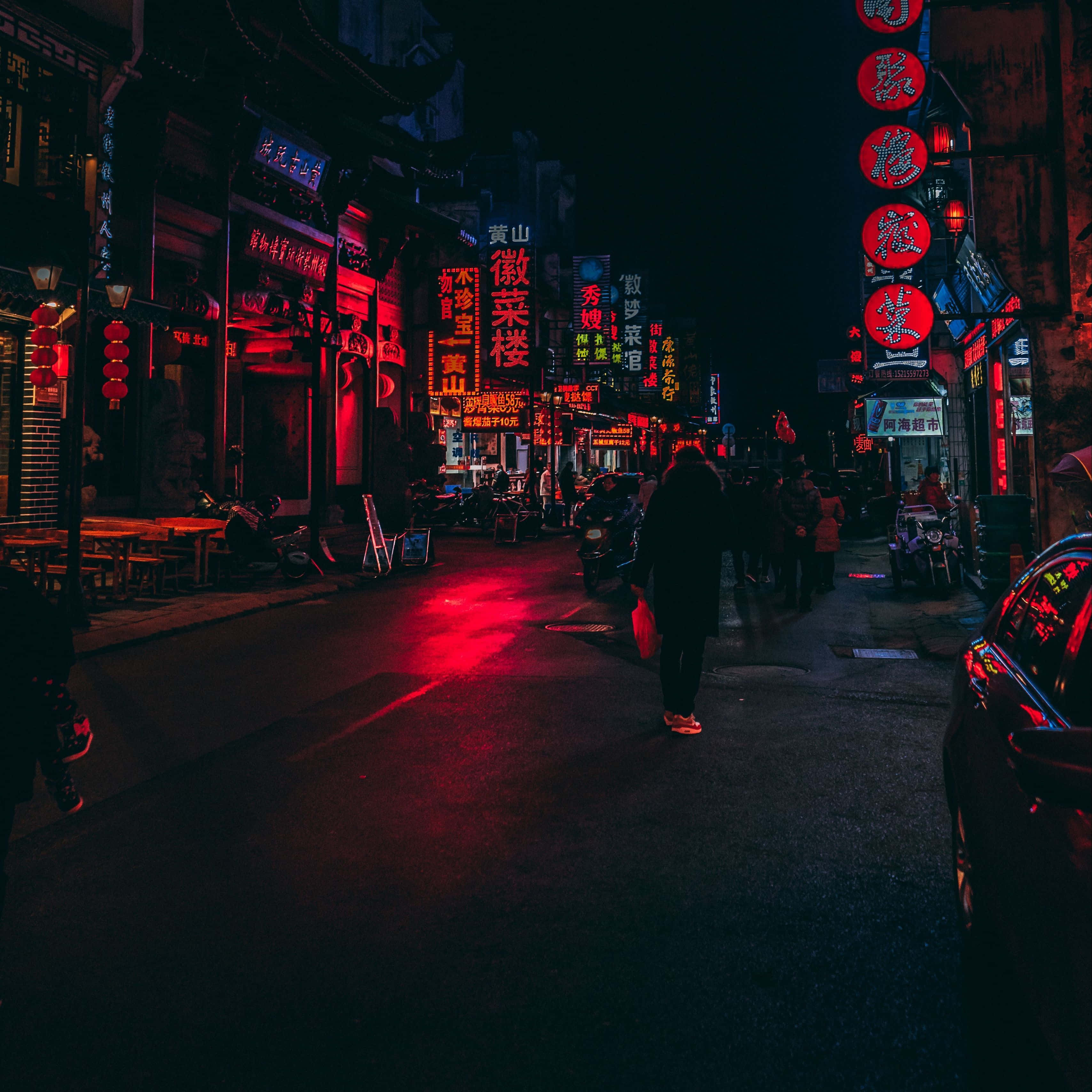 iPad Pro, Japanese Street, Night, 2K Desktop Wallpaper
