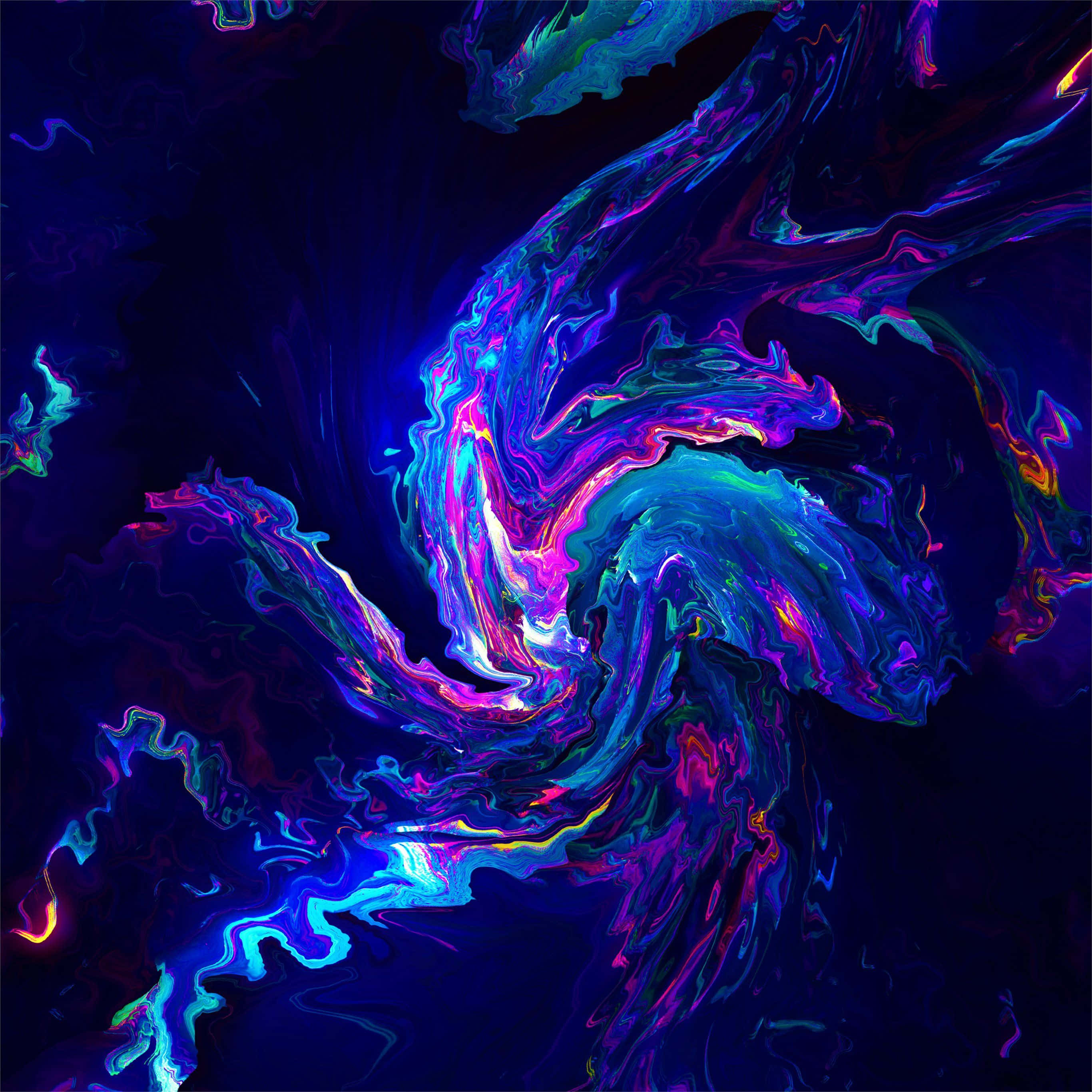 iPad Pro, Dark Blue Marble, neon swirls, 2K Desktop Wallpaper