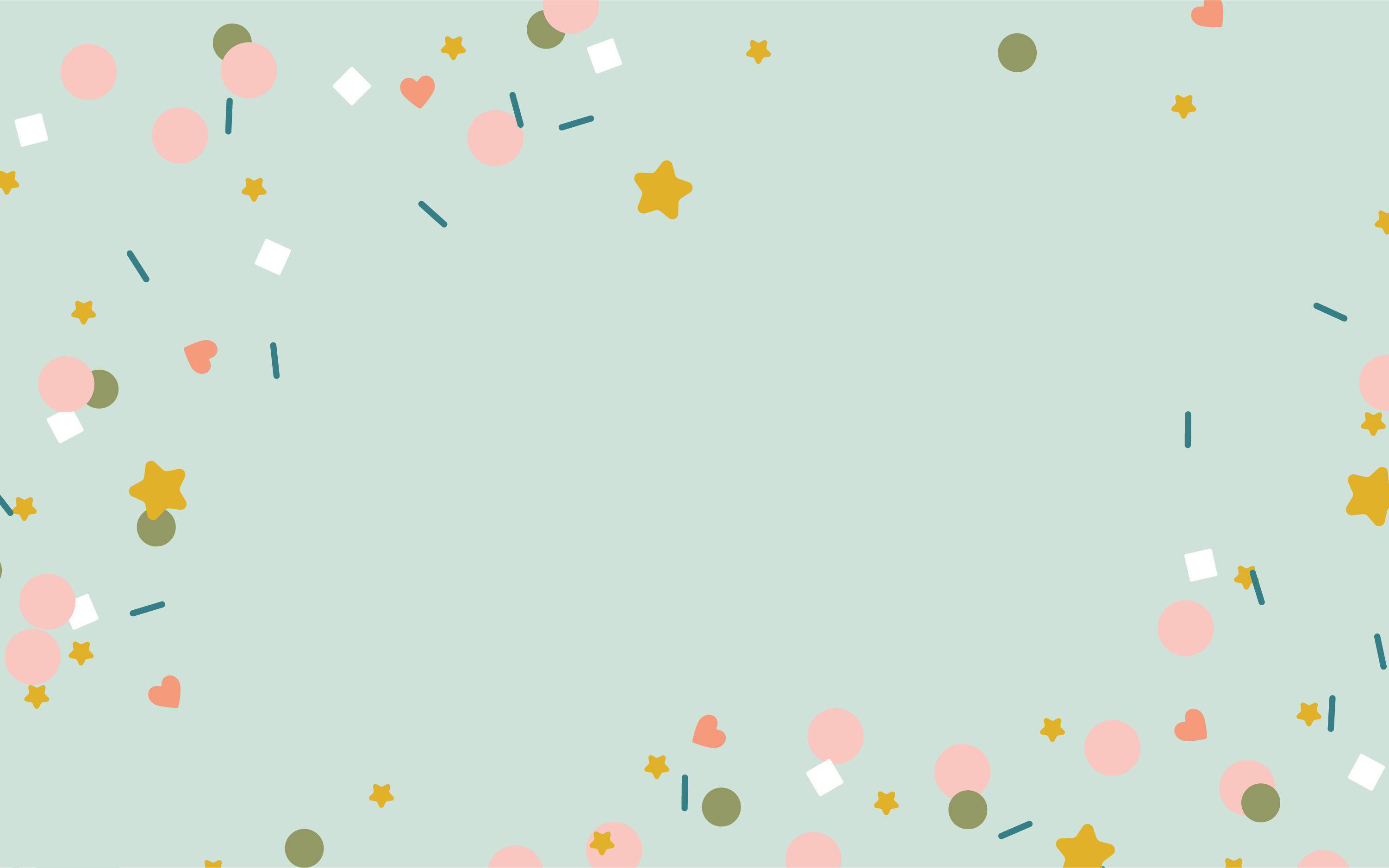 pastel mint, pink hearts, gold stars, 2K Desktop Wallpaper