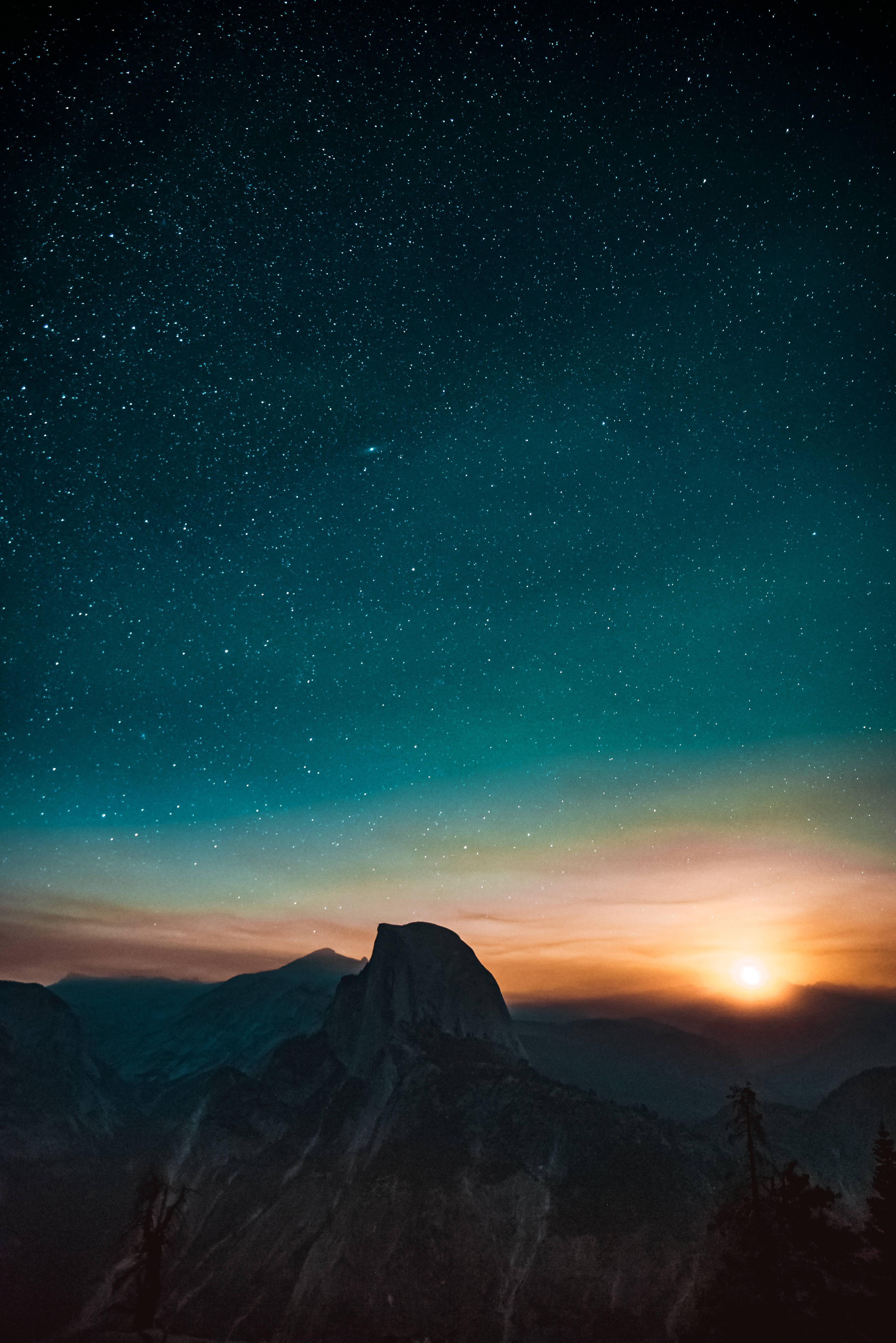 twilight sky, stars, mountain peak, 5K Phone Wallpaper