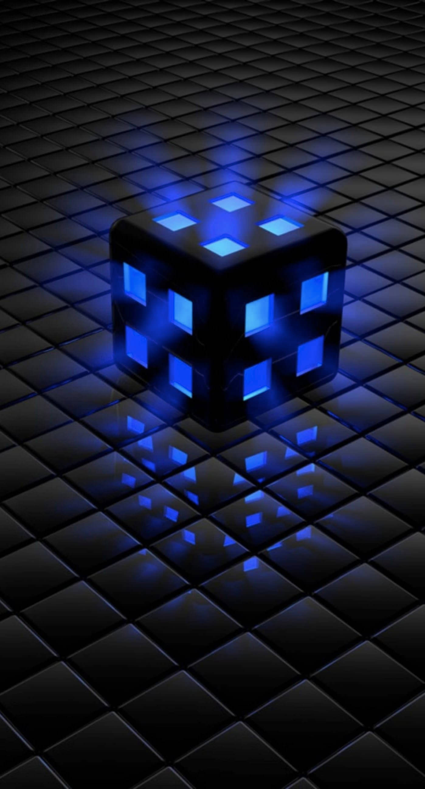 dark blue dice, glowing blue cube, illuminated squares, 2K Phone Wallpaper