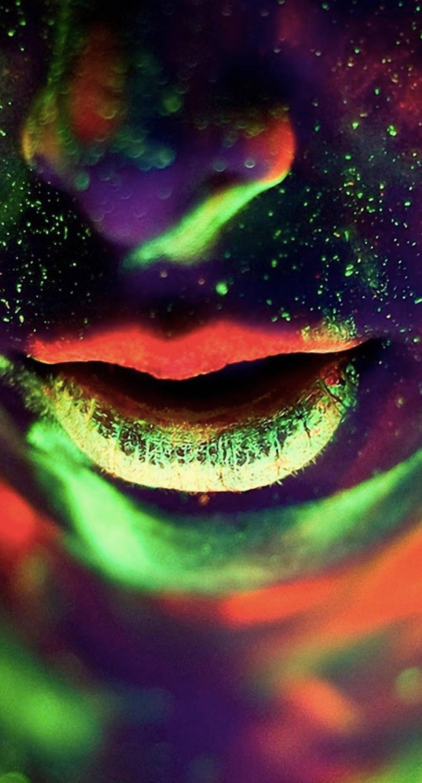 neon lights, glowing lips, cosmic glitter, 2K Phone Wallpaper