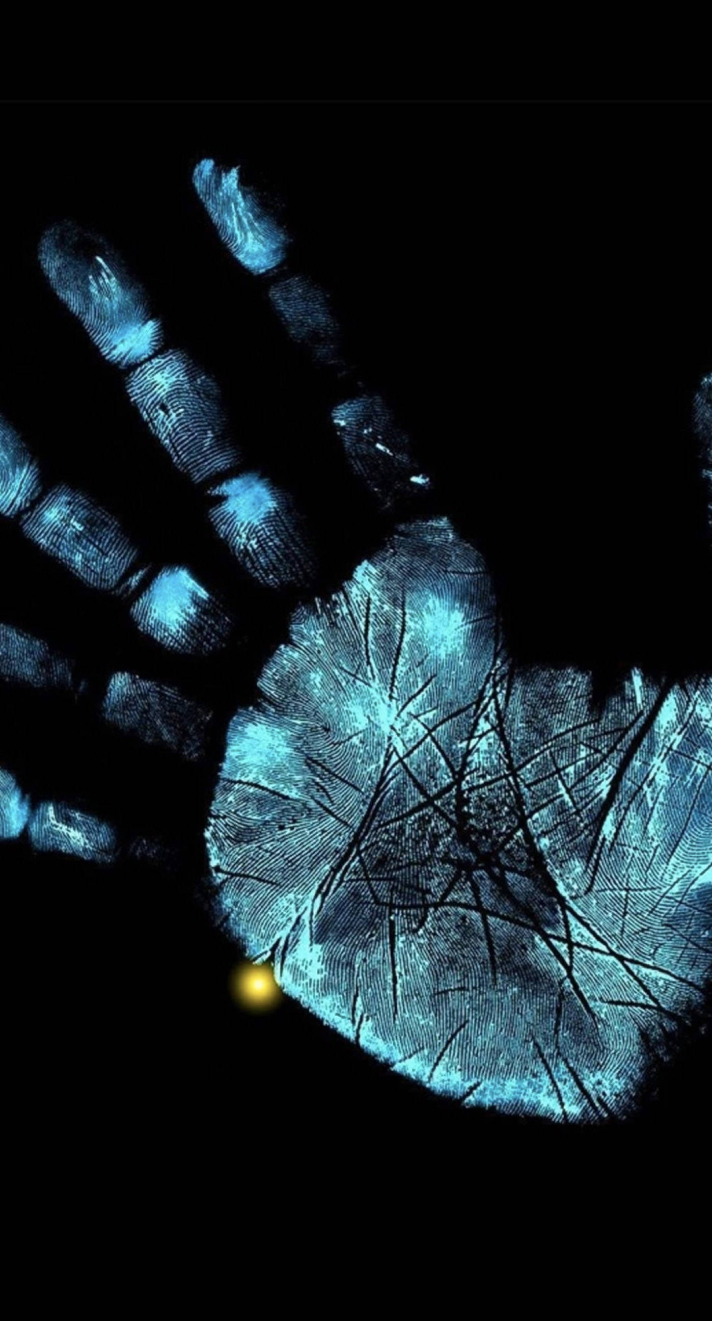 Cool iPhone 6s, blue handprint, tree stump, 2K Phone Wallpaper